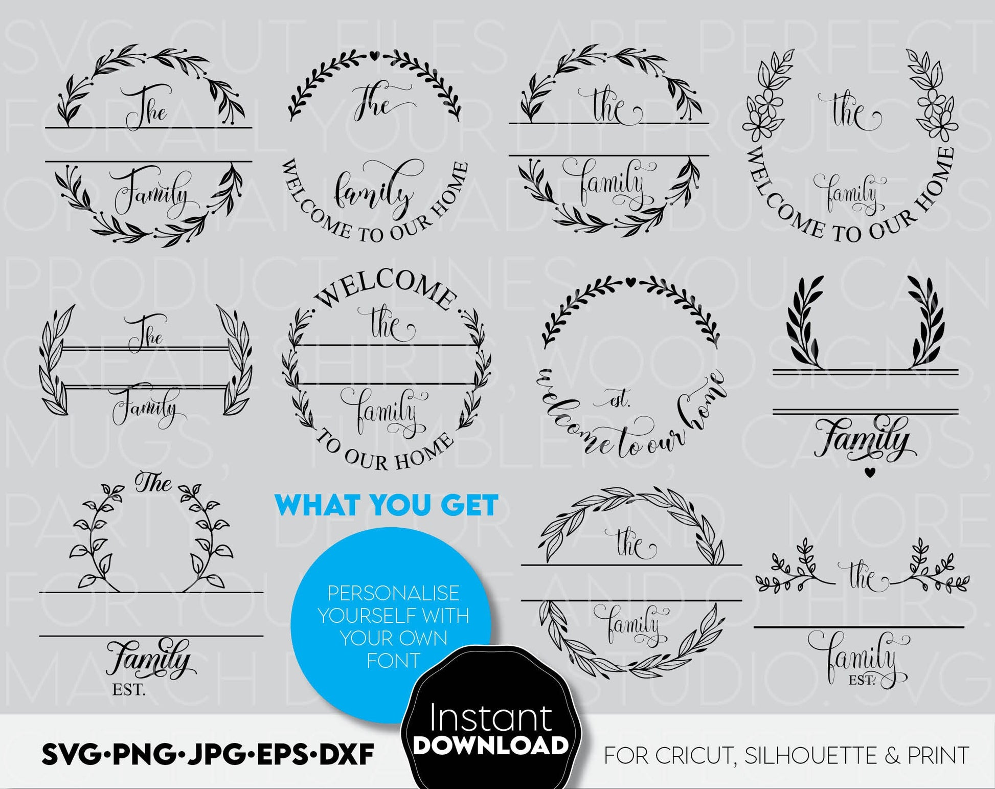 This monogram frame bundle you can use for a lot of events in your life. For Your wedding gifts, farmhouse decoration, birthday party and etc. SVG, DXF, EPS, PNG files included. Use for cutting from vinyl, sublimation or laser cut projects. Buy now!