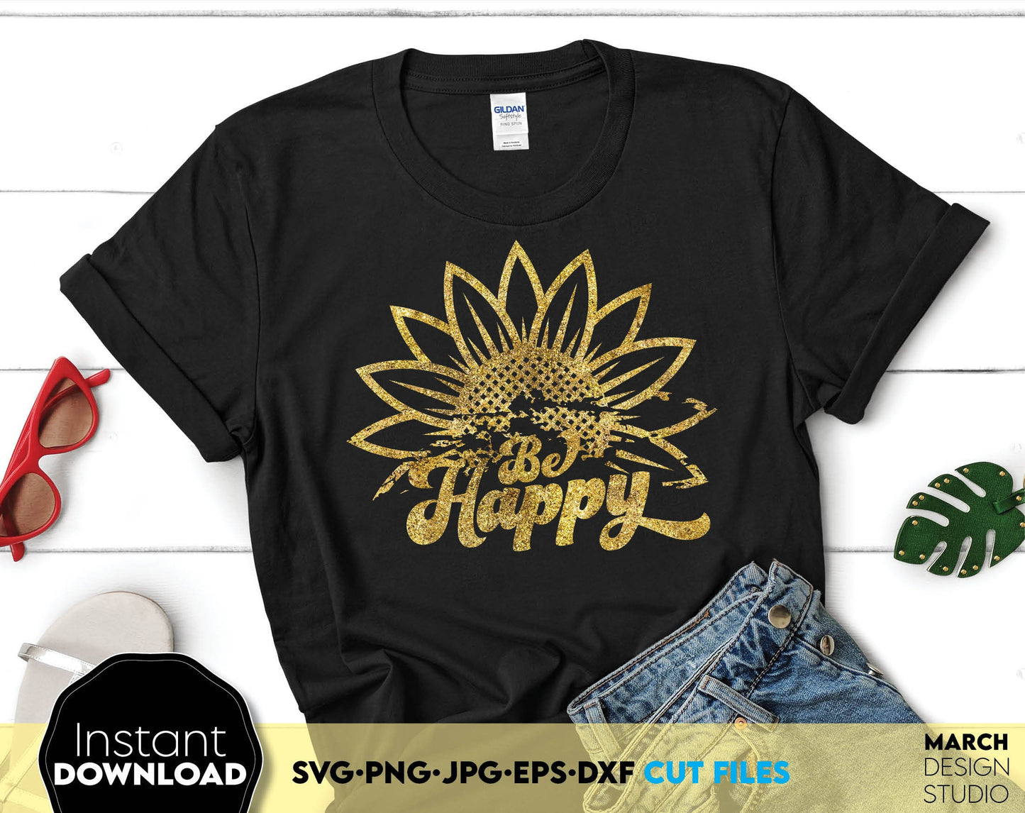 Be Happy with Sunflower is a nice design for magical moments. Use for cutting form vinyl, sublimation or laser cut projects. SVG, PNG, DXF, EPS and JPG files included. Compatible with Cricut, Silhouette, Glowforge and other equipment. Buy now!