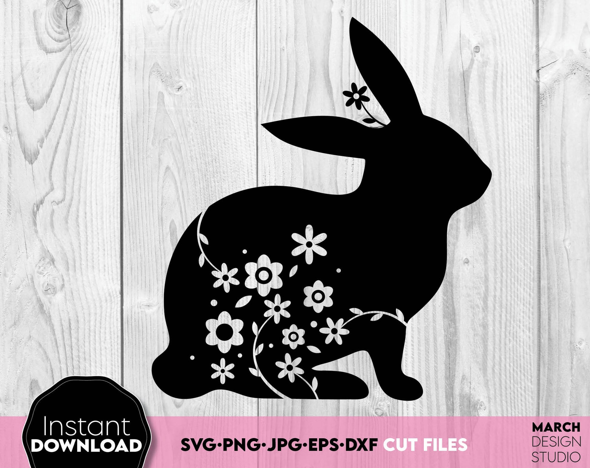 Spring ornaments bundle. Floral rabbit silhouette, welcome signs, fresh flower market, welcome sign and other designs included. All popular file formats. Cut for vinyl, use for sublimation or laser grave or cut projects. Buy now for a good price!