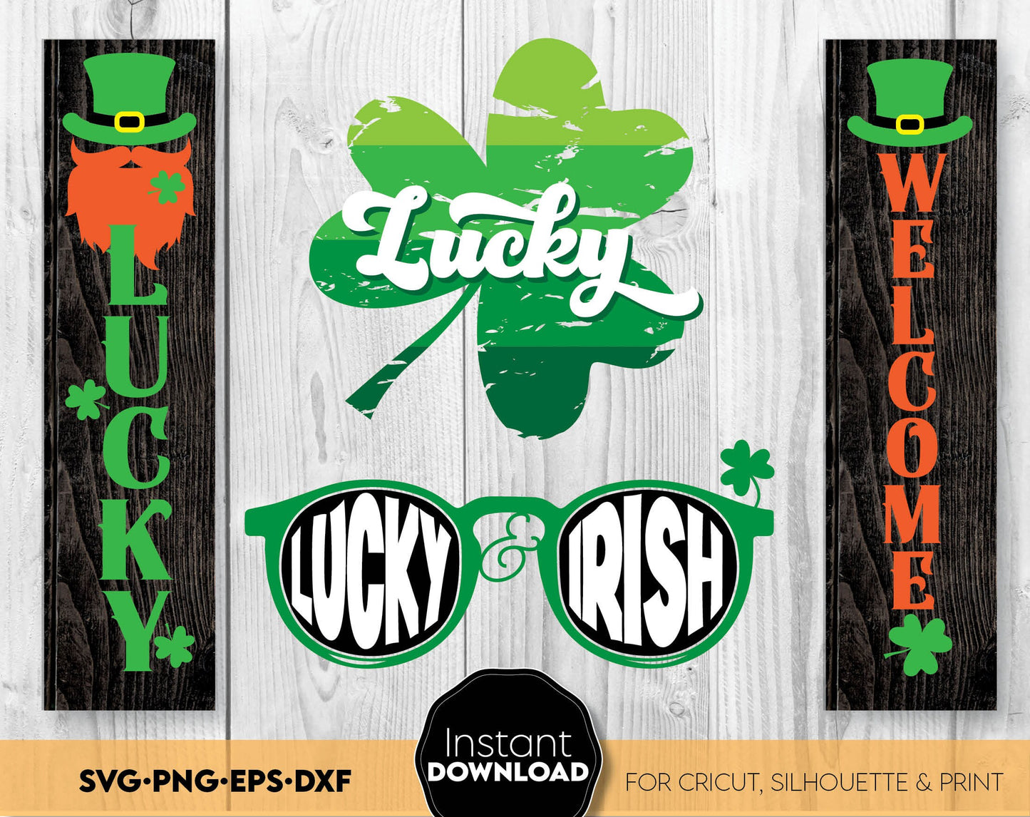 St. Patrick Day bundle with Patrick Day quotes. Use for cutting form vinyl, sublimation or laser cut projects. SVG, PNG, DXF, EPS files included. Compatible with Cricut, Silhouette, Glowforge and other equipment. Buy now and enjoy!