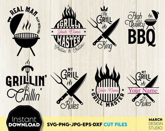 Grill Master designs bundle for Your summer events or gifts projects. SVG, PNG, JPG, EPS, DXF files included. Cut from vinyl, use for sublimation or laser cut projects. Compatible with Cricut, Silhouette or other machines. Buy now for a good price!