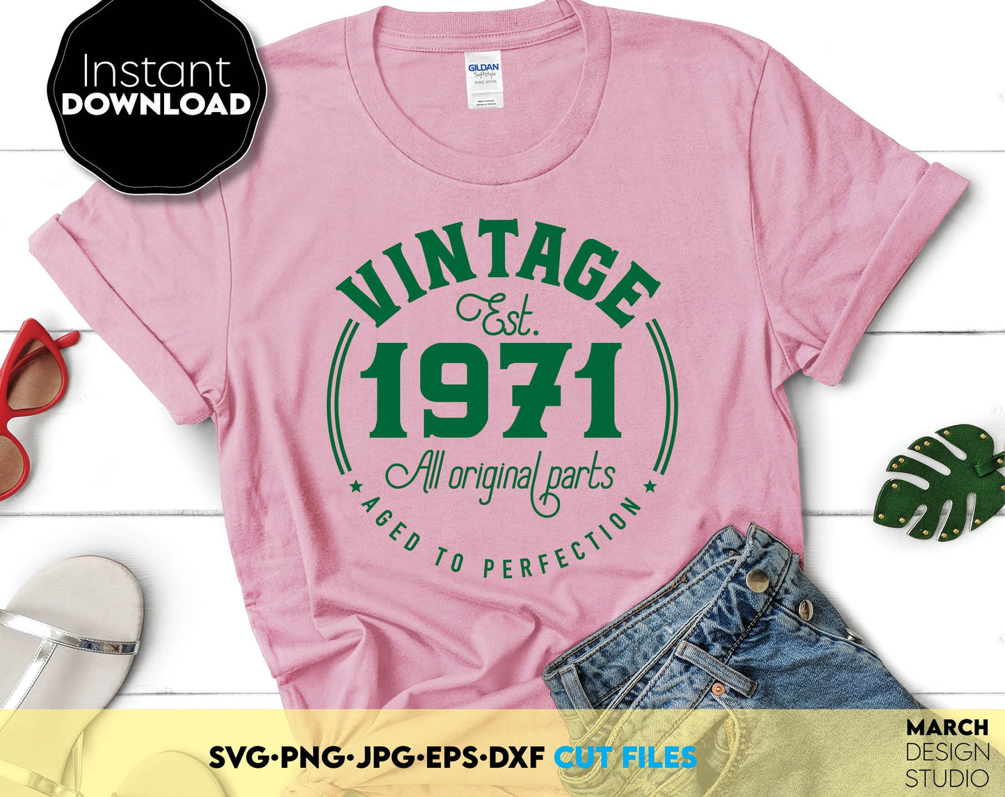 Vintage Birthday shirt design. Numbers for years included. Design for birthday party shirt. SVG, PNG, DXF, EPS, JPG files included. Use for cutting from vinyl, sublimation or laser cut projects. Compatible with Cricut, Silhouette. Buy now and enjoy!