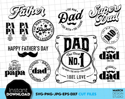 Fathers Day design for a great gift for your Dad. Use SVG, DXF, EPS or PNG files formats to make Fathers Day or Dad birthday gifts. Put the design on a cup, shirt or apron for your best dad in the world! Compatible with Cricut, Silhouette equipment.