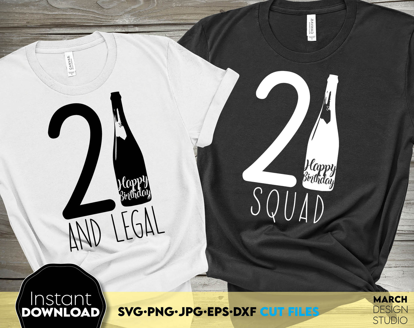 21 and Legal Birthday Shirt design. SVG PNG JPG EPS DXF files included. Compatible with Cricut, Silhouette or other equipment. Cut from vinyl, use for sublimation or laser cut or grave projects. Buy now for a good price and enjoy! Legal 21st.