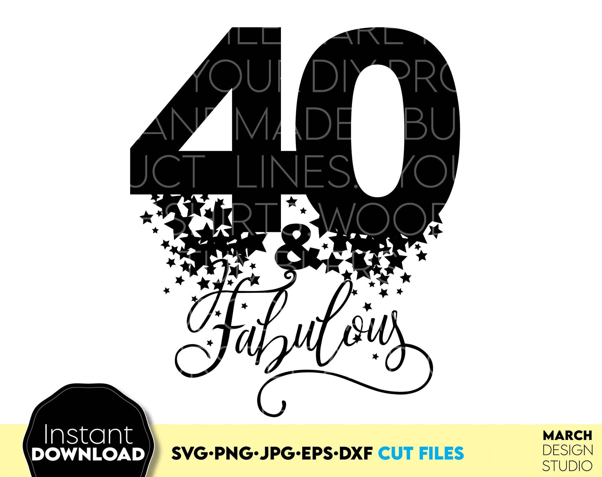 40th Birthday design. Item include - 40 and fabulous SVG file for cutting from vinyl. Gold PNG file for Your sublimation projects and DXF, EPS files as well - for laser cutting projects. Compatible with Cricut, Silhouette. Buy now and enjoy!