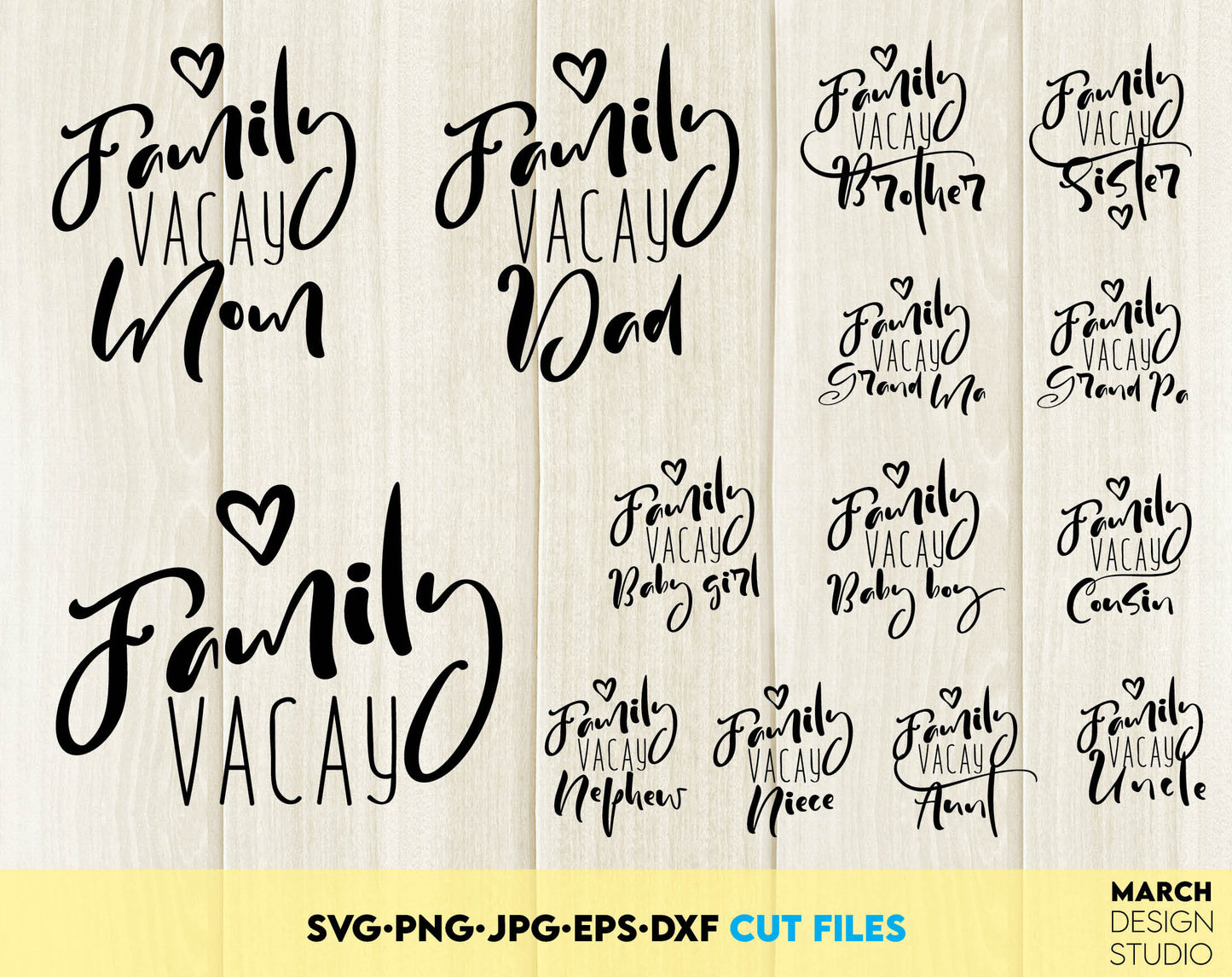 Family Vacay matching shirts for family summer trip bundle. SVG PNG JPG and other files included. Use for cutting from vinyl, sublimation or laser cut projects. Compatible with Cricut, Silhouette or Glowforge equipment. Buy now for a good price!