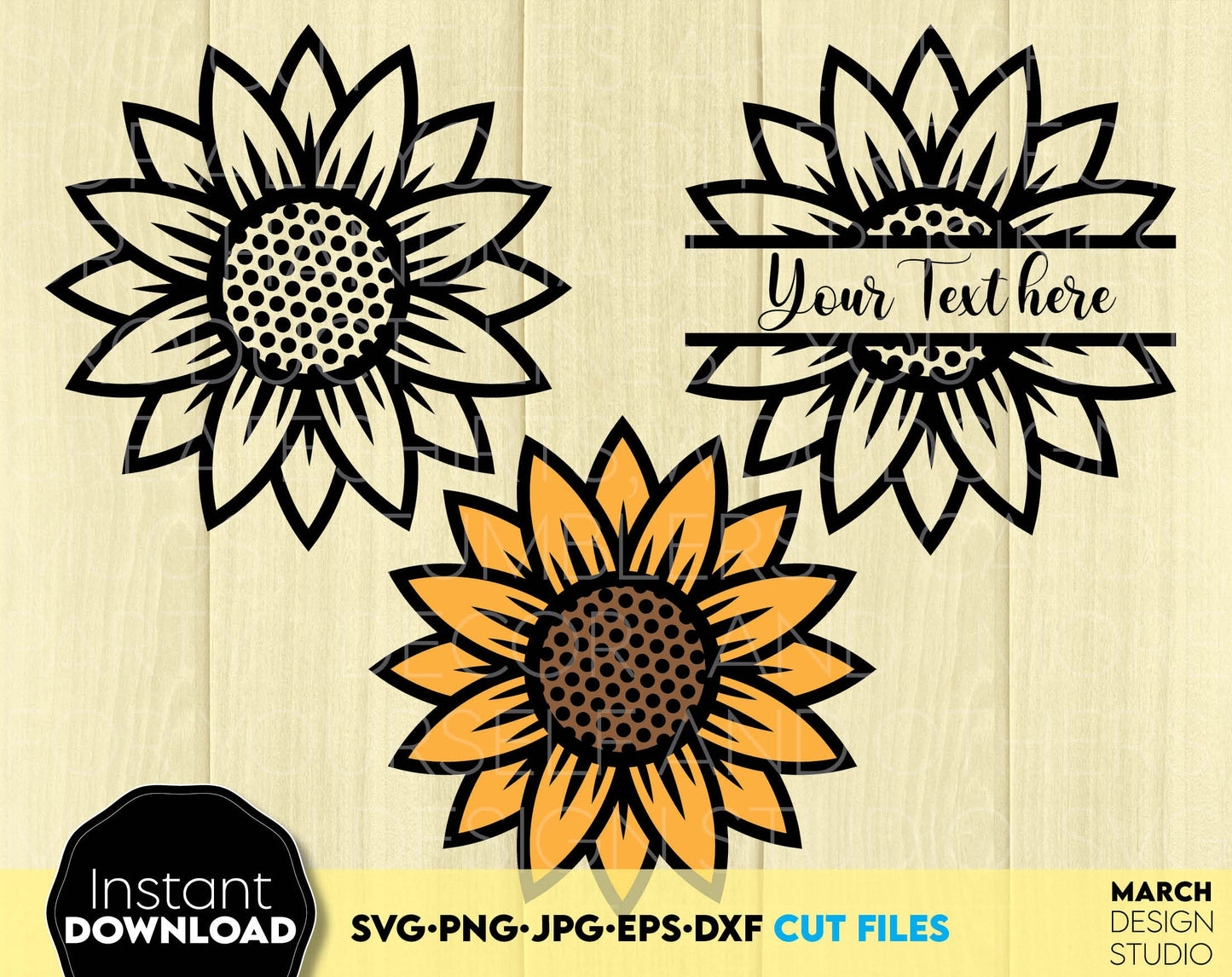 Beautiful hand-drawn sunflowers. Split a sunflower with the ability to personalize it by typing a word.
Svg, png, dxf, eps, jpg file formats available. Sunflower files are compatible with all popular cut, laser cut and other devices. Buy now, enjoy!