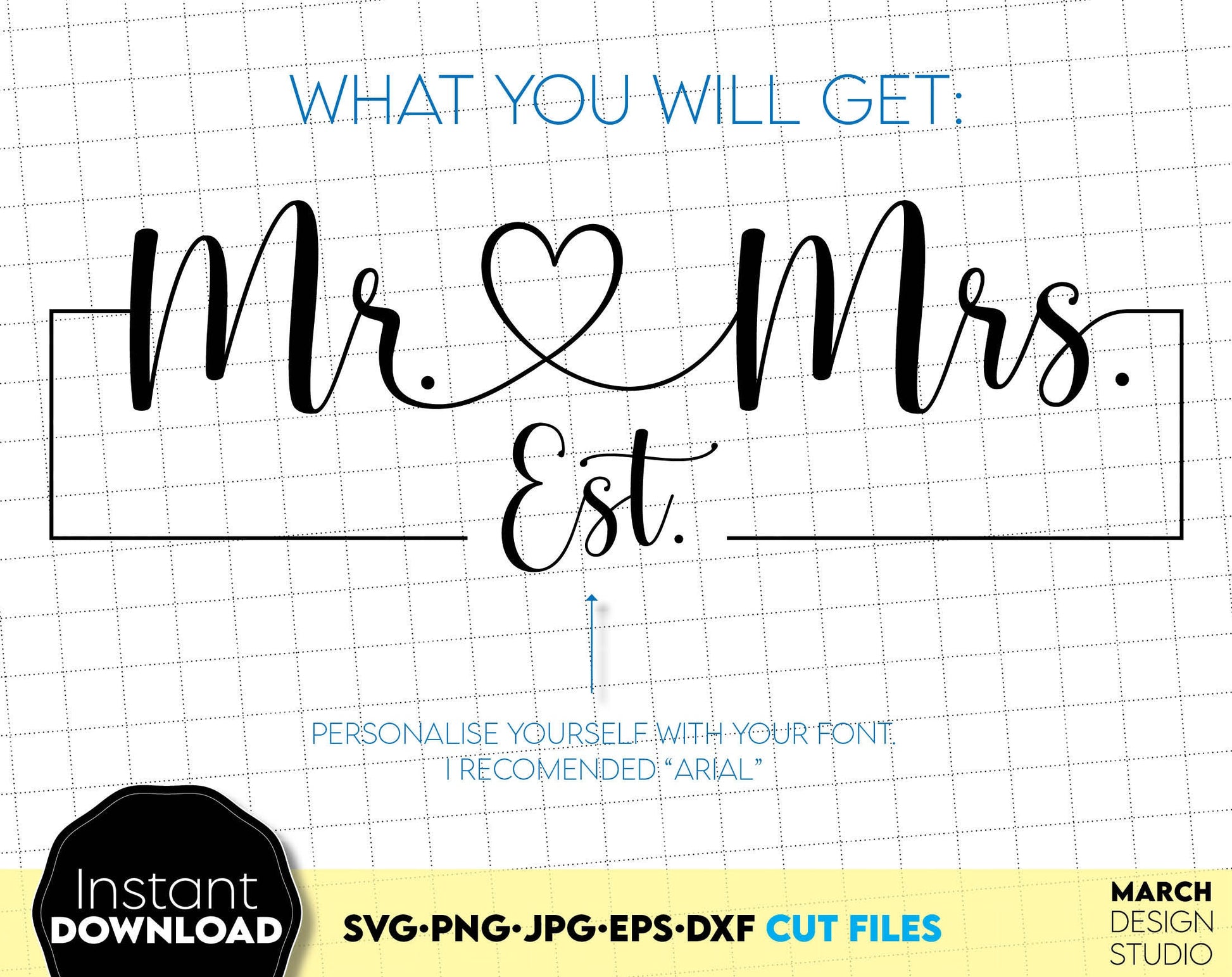 Mr and Mrs Est. design for Your wedding, wedding anniversary or honeymoon shirts, gift ideas or home decor. SVG PNG JPG EPS DXF files included. Compatible with Cricut, Silhouette or other equipment. Cut from vinyl, use for sublimation or laser cut!