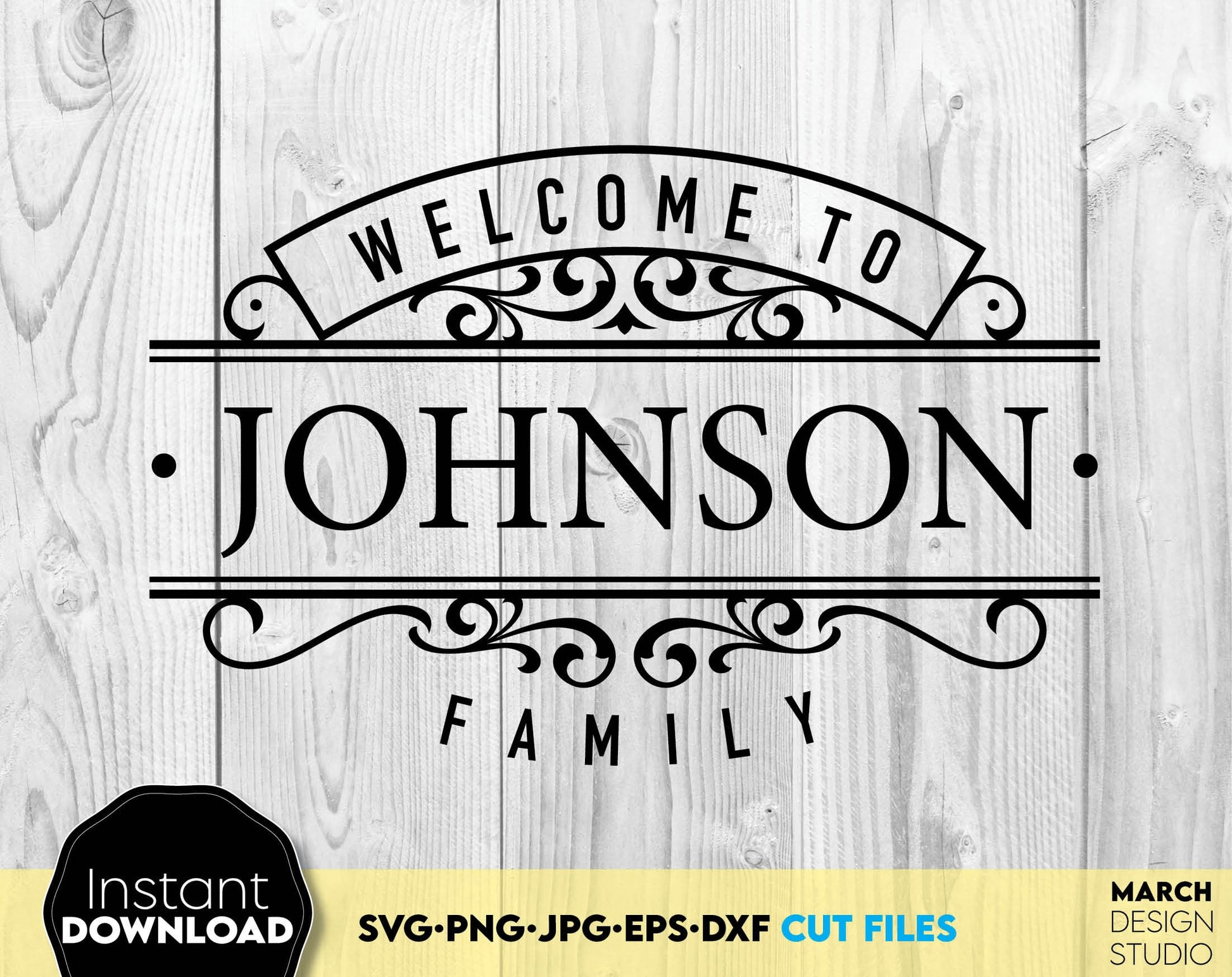 Family last name split monogram sign. Use for cutting form vinyl, sublimation or laser cut projects. SVG, PNG, DXF, EPS, JPG files included. Compatible with Cricut, Silhouette, Glowforge and other equipment. Buy now for a good price and enjoy!