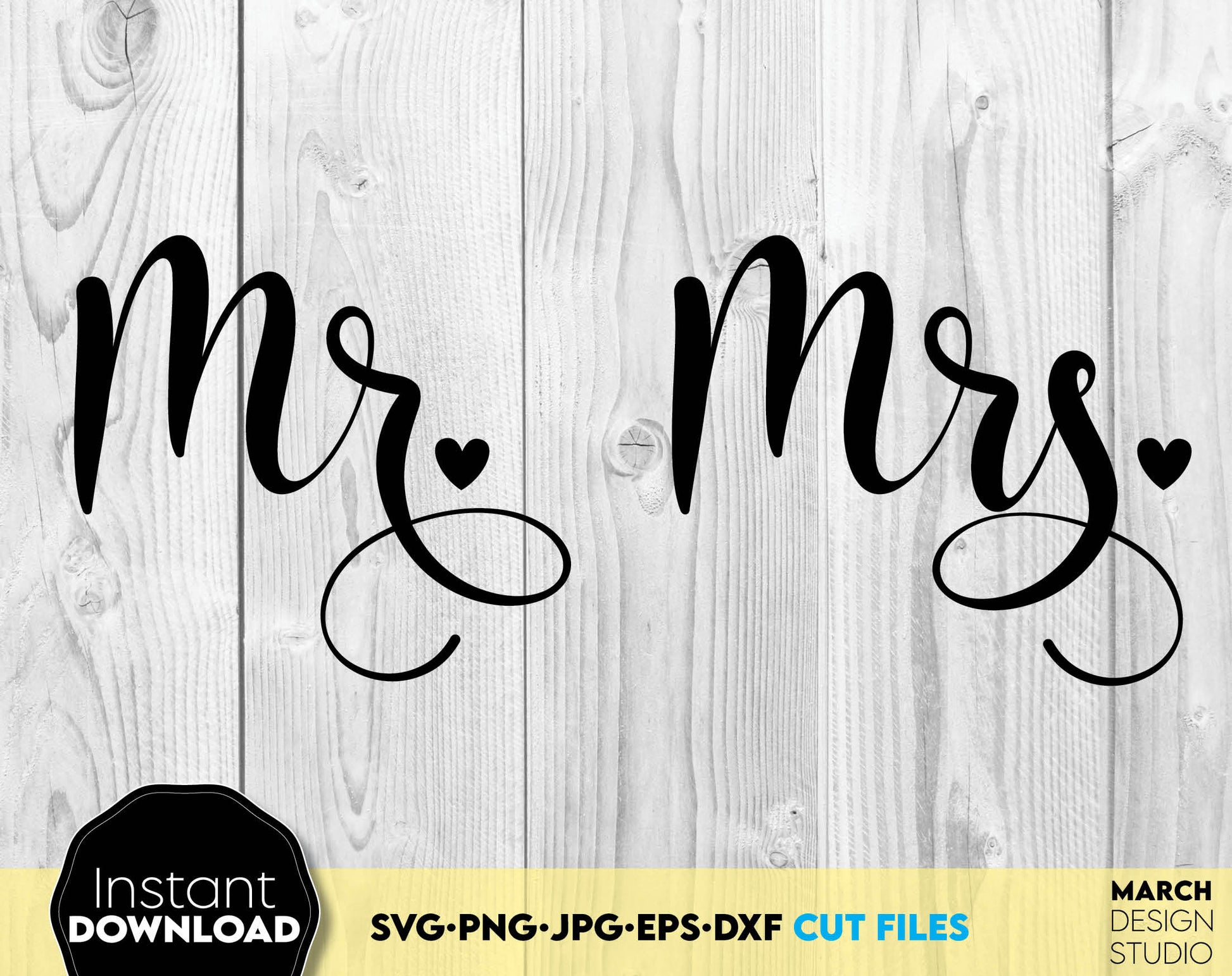 Mr and Mrs design for wedding, honeymoon or wedding anniversary shirts. SVG, DXF, EPS, PNG, JPG files included. Use for cutting from vinyl, sublimation or laser cut projects. Compatible with Cricut, Silhouette or other machines. Buy now and enjoy!