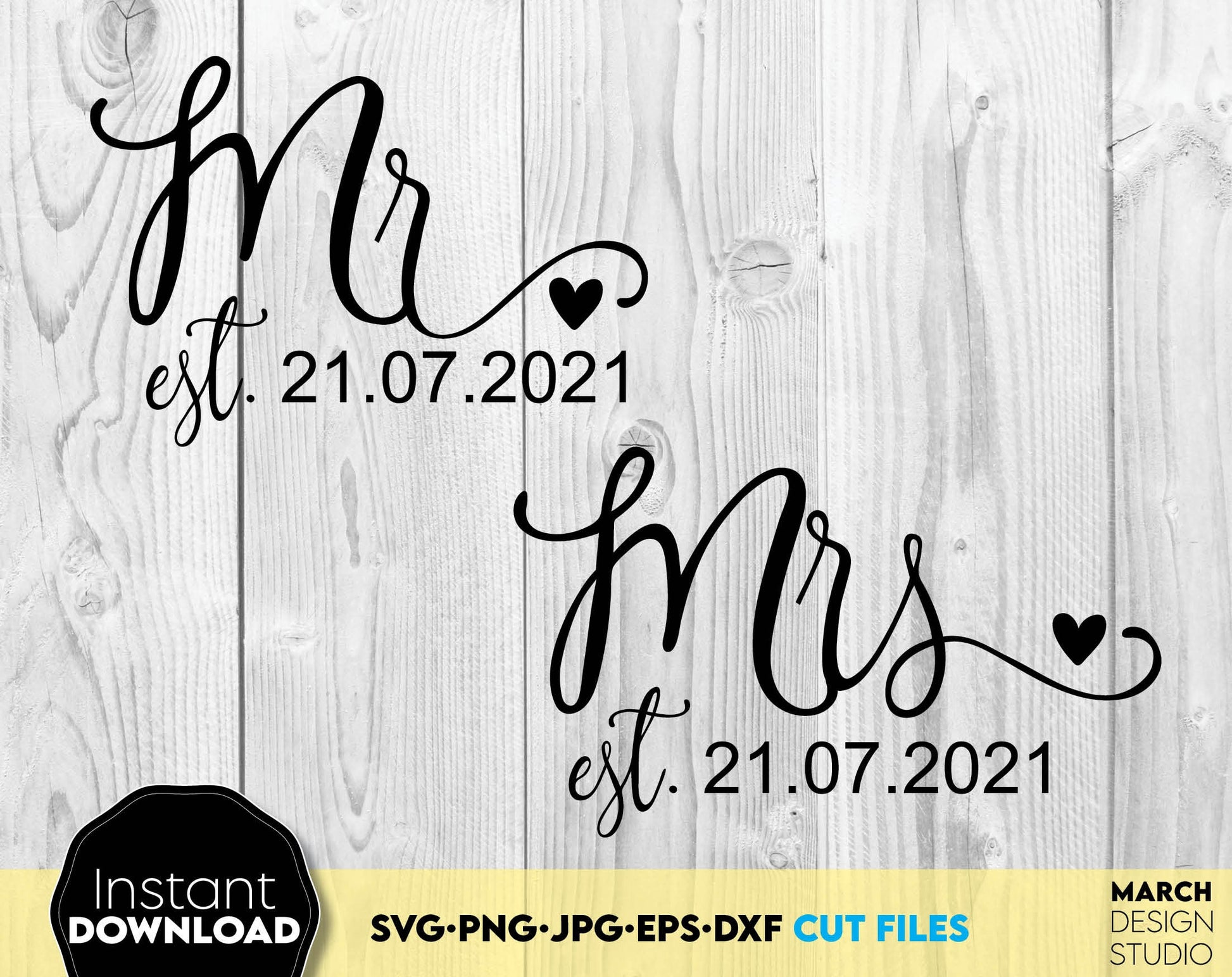 Mr. and Mrs. shirt design for Your Honeymoon, wedding or anniversary events. SVG, PNG, JPG, EPS and DXF files included. Compatible with Cricut, Silhouette and others machines. Use for sublimation or laser cut projects as well. Buy now and enjoy!