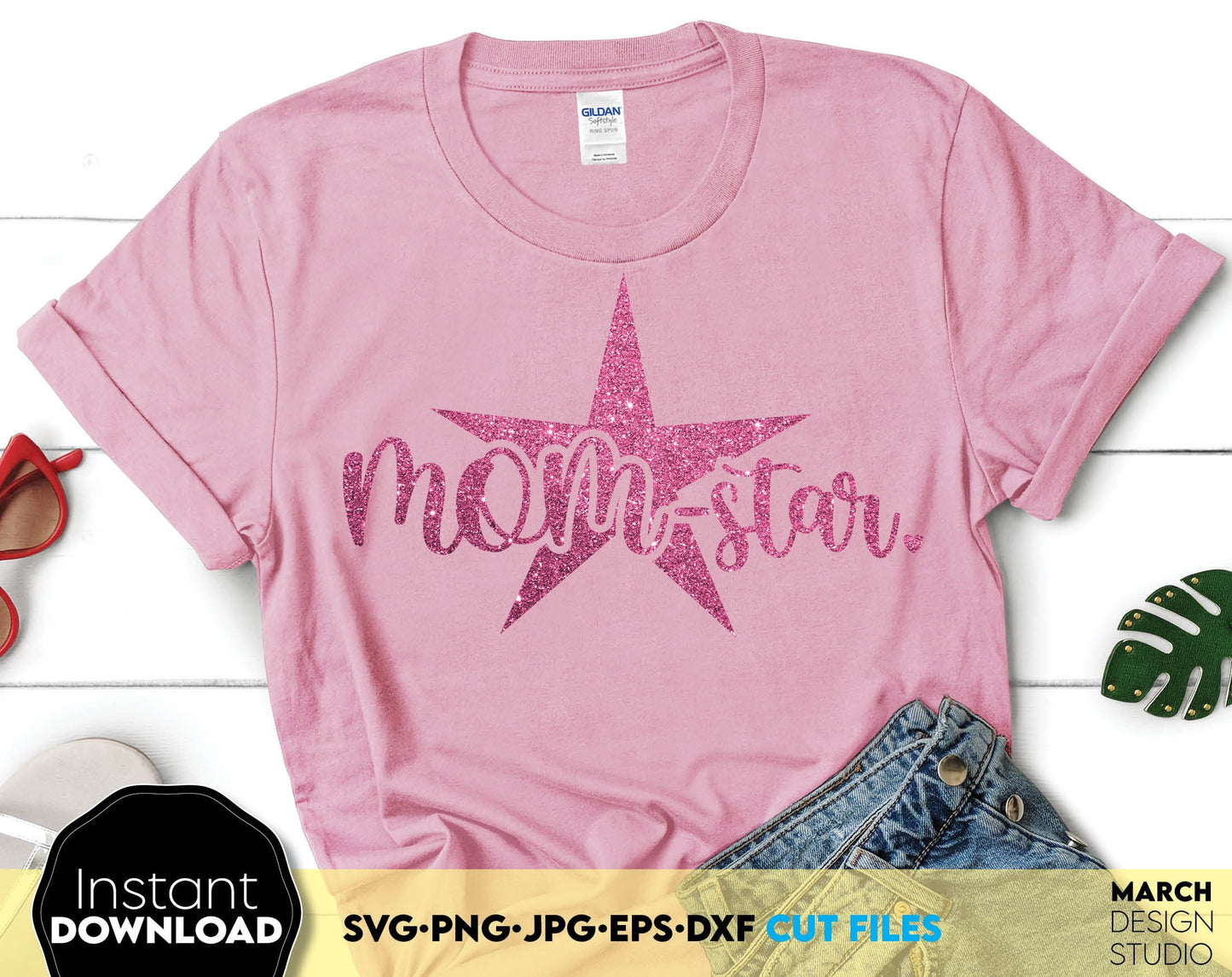 Momstar SVG design for Mothers Day or Mom Birthday project. The SVG, PNG, DXF, EPS or JPG file format allows this design to be used for shirts, mugs, tumblers etc. Compatible with Cricut, Silhouette or other equipment. Buy now for a good price!