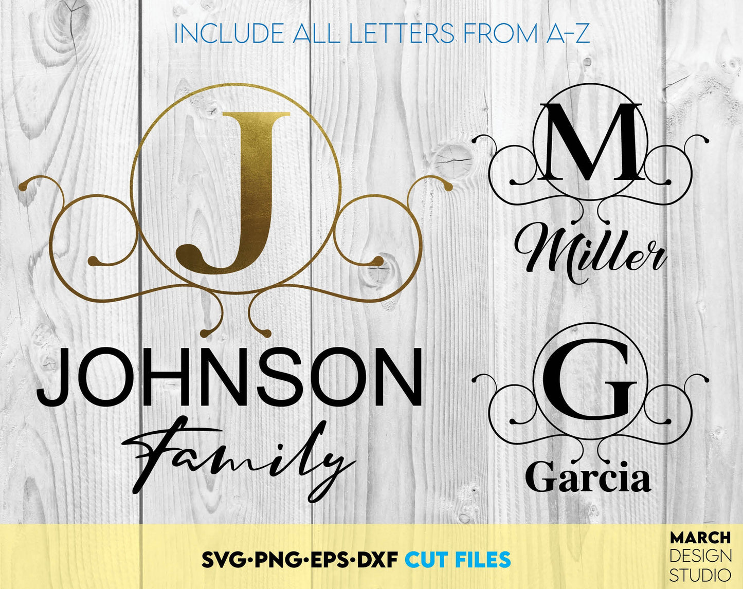 Circle Family Name Monogram, great and personalized design that can be used to create great gifts. Family Name Monograms wrapped in flowers are useful for creating wedding gifts, family name monograms or as a personal birthday gift. Buy now and enjoy