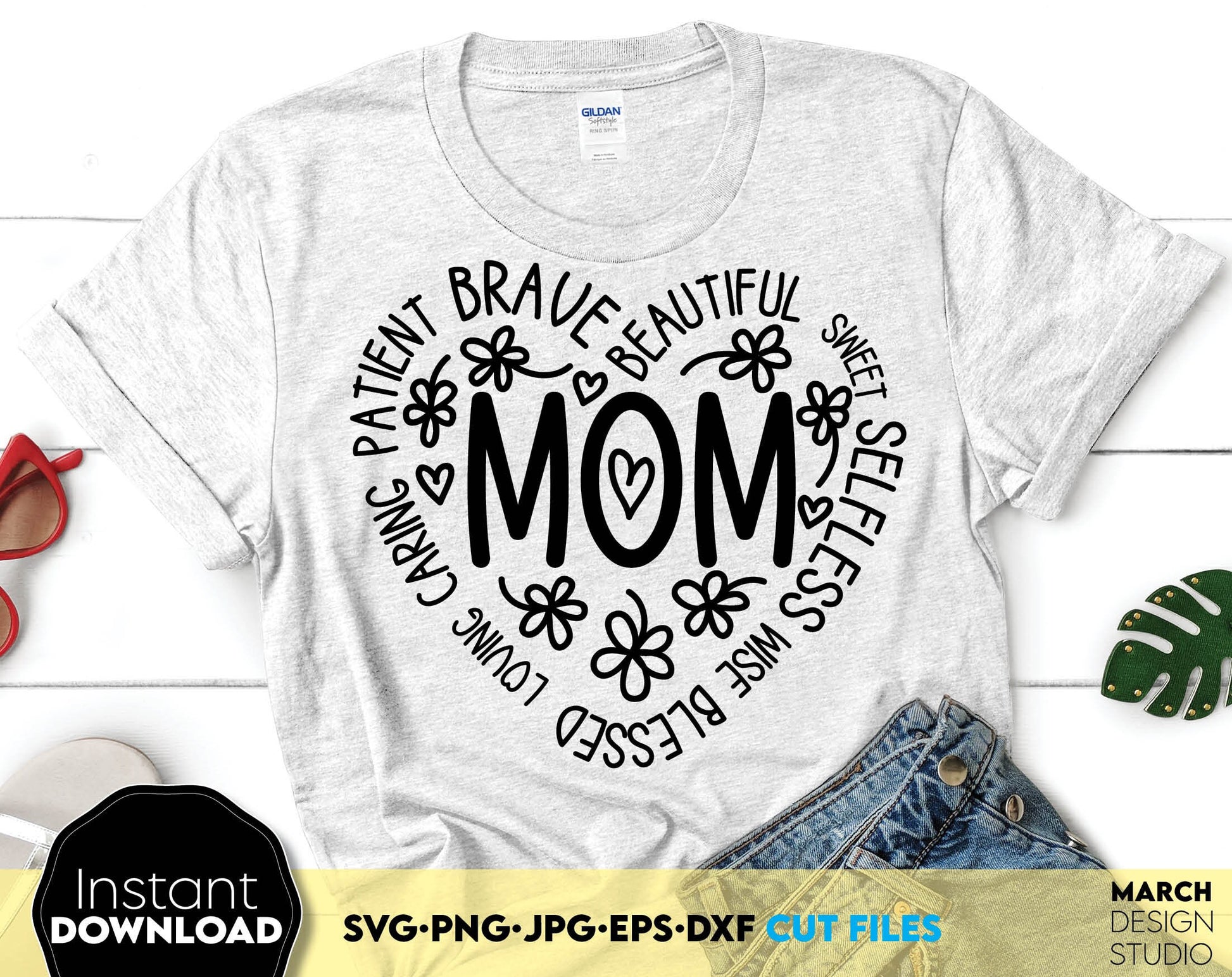 Mothers Day or mom birthday designs bundle with inspirational quotes. SVG, PNG, JPG, EPS, DXF files included. Compatible with Cricut, Silhouette or other machines. Cut from vinyl, use for sublimation or laser cut projects. Buy now for a good price!