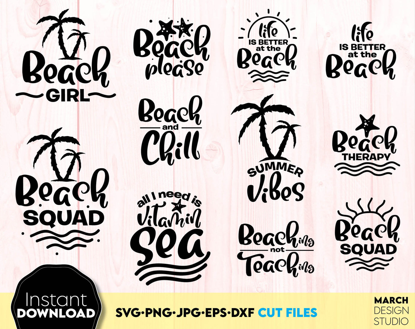 Vacay squad summer trip matching shirts bundle. Use for cutting form vinyl, sublimation or laser cut projects. SVG, PNG, DXF, EPS files included. Compatible with Cricut, Silhouette, Glowforge and other equipment. Buy now for a good price and enjoy!