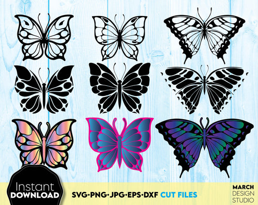 Layered Butterfly bundle for Your summer projects. SVG PNG JPG EPS DXF files included. Compatible with Cricut, Silhouette, sublimation printers and other equipment. Cut from vinyl with Cricut, Silhouette, use for sublimation or laser projects.