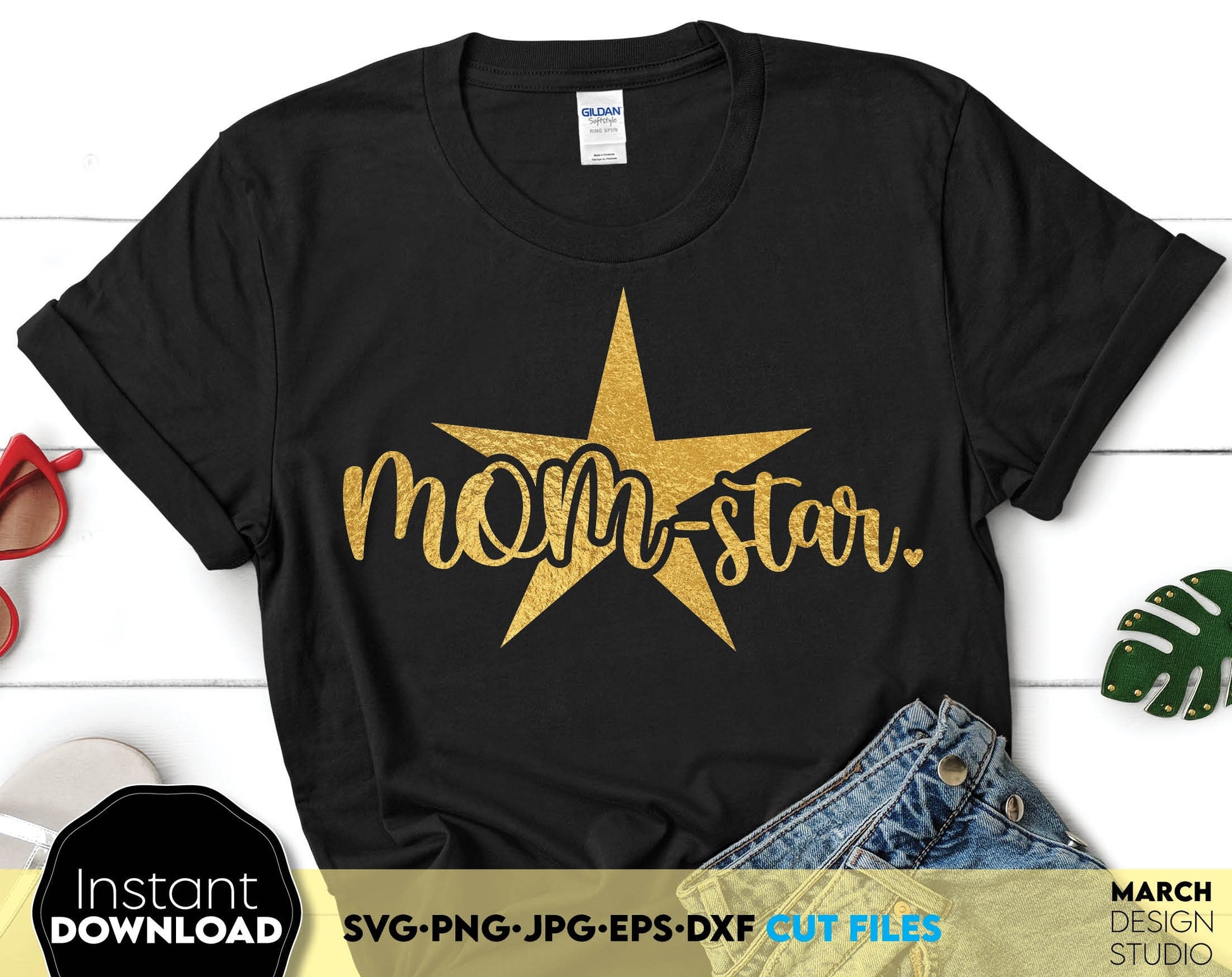 Momstar SVG design for Mothers Day or Mom Birthday project. The SVG, PNG, DXF, EPS or JPG file format allows this design to be used for shirts, mugs, tumblers etc. Compatible with Cricut, Silhouette or other equipment. Buy now for a good price!