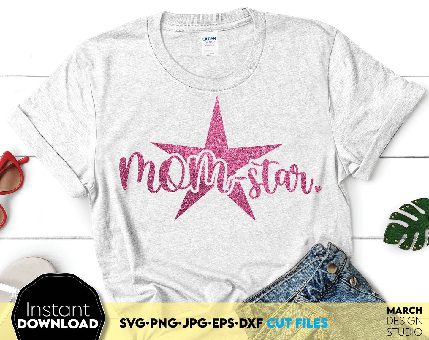 Momstar SVG design for Mothers Day or Mom Birthday project. The SVG, PNG, DXF, EPS or JPG file format allows this design to be used for shirts, mugs, tumblers etc. Compatible with Cricut, Silhouette or other equipment. Buy now for a good price!