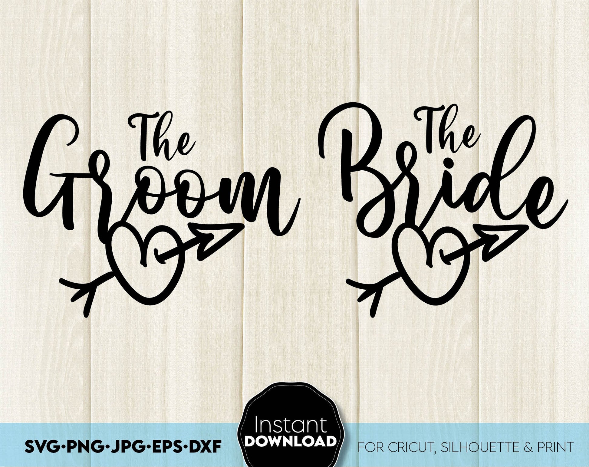 The Bride and The Groom shirts designs. SVG PNG JPG EPS DXF files included. Compatible with Cricut, Silhouette or other equipment. Cut from vinyl, use for sublimation or laser cut projects. Buy now for a good price and enjoy!