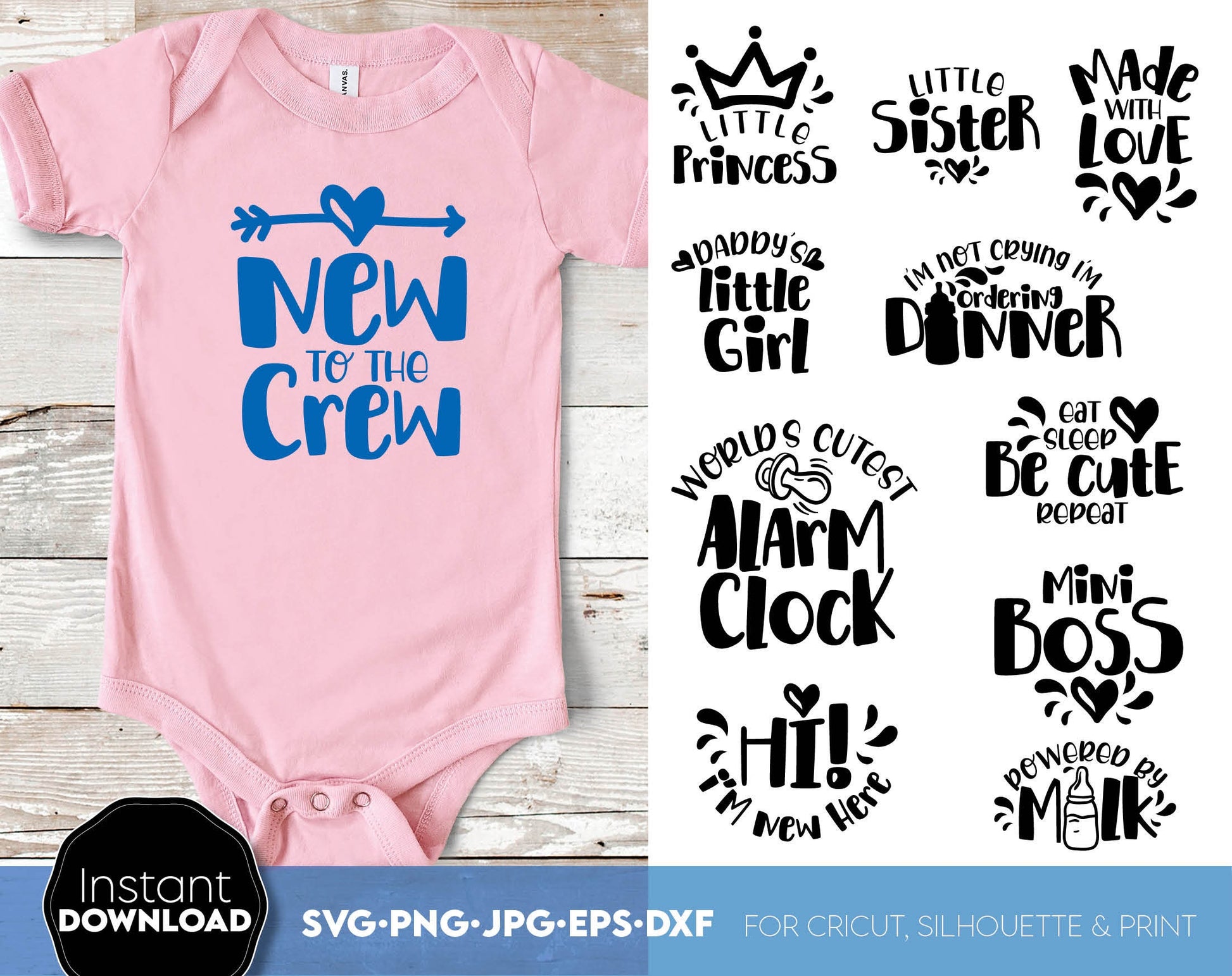 Newborn quotes bundle for Your kids first projects. SVG, PNG, EPS and DXF files included. Compatible with Cricut, Silhouette and Glowforge machines. Use for sublimation or laser cut projects as well. Buy now and enjoy!