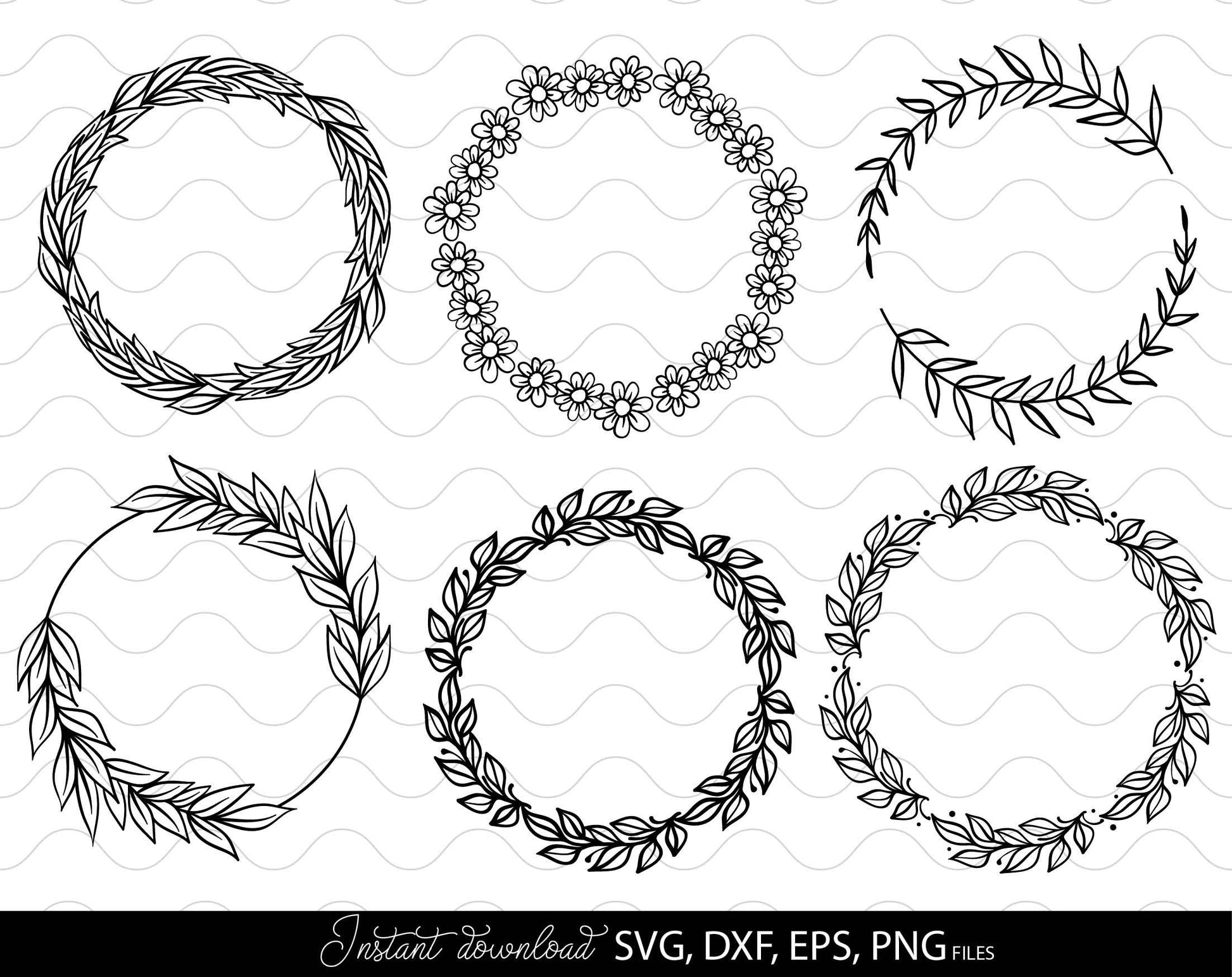 42 wreath bundle for Your Christmas, Birthday, Wedding or other gift ideas. SVG, DXF, EPS and PNG files included. Compatible with Cricut, Silhouette or other equipment. Cut from vinyl or use for sublimation or other projects. Buy now for a good price