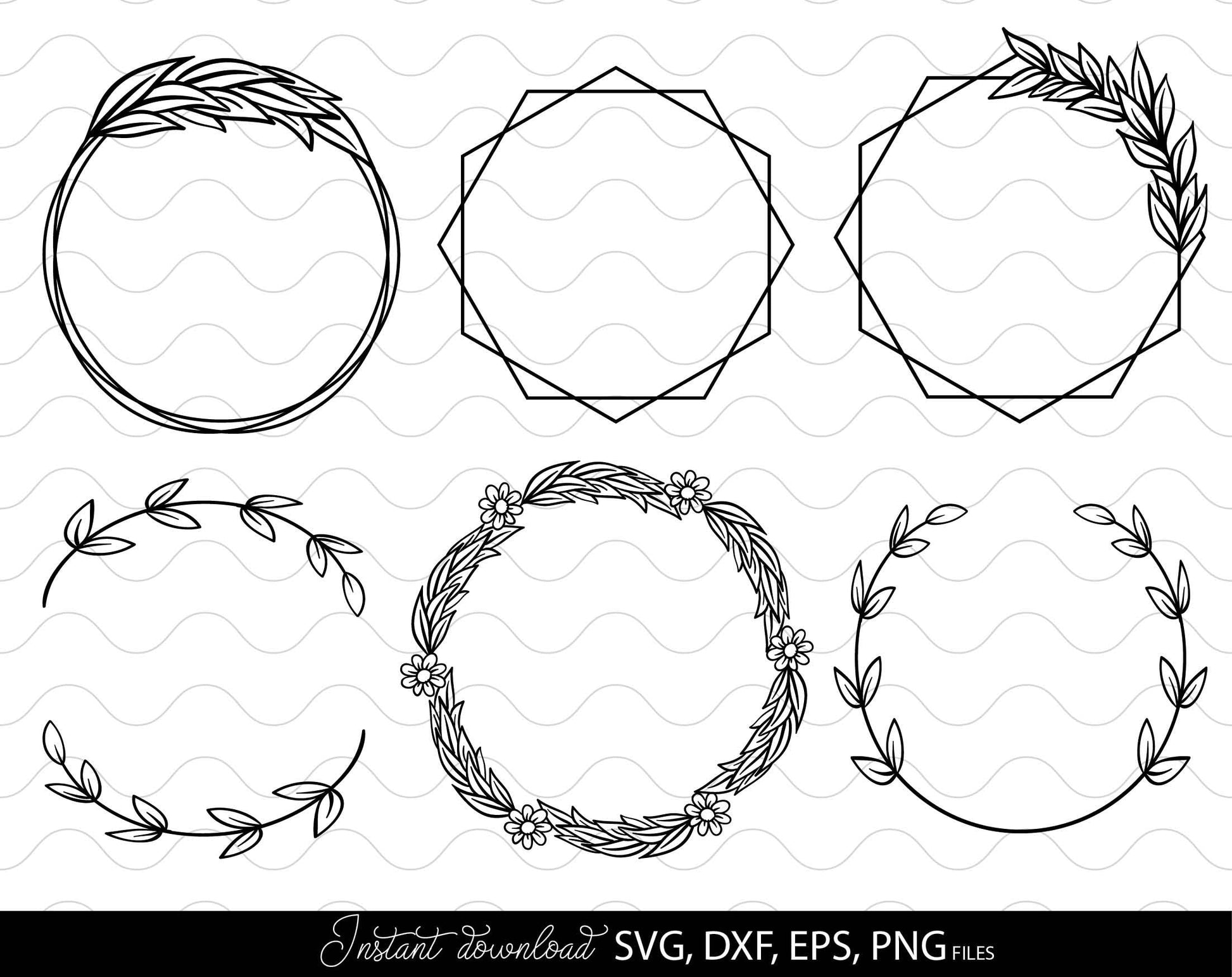 42 wreath bundle for Your Christmas, Birthday, Wedding or other gift ideas. SVG, DXF, EPS and PNG files included. Compatible with Cricut, Silhouette or other equipment. Cut from vinyl or use for sublimation or other projects. Buy now for a good price