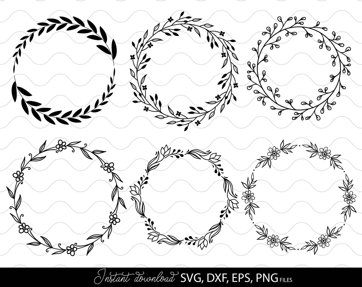 42 wreath bundle for Your Christmas, Birthday, Wedding or other gift ideas. SVG, DXF, EPS and PNG files included. Compatible with Cricut, Silhouette or other equipment. Cut from vinyl or use for sublimation or other projects. Buy now for a good price