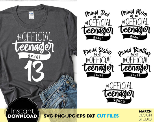 Official teenager matching family shirts bundle. SVG PNG JPG EPS DXF files included. Compatible with Cricut, Silhouette or other equipment. Cut from vinyl, use for sublimation or laser cut projects. Buy now for a good price and enjoy!