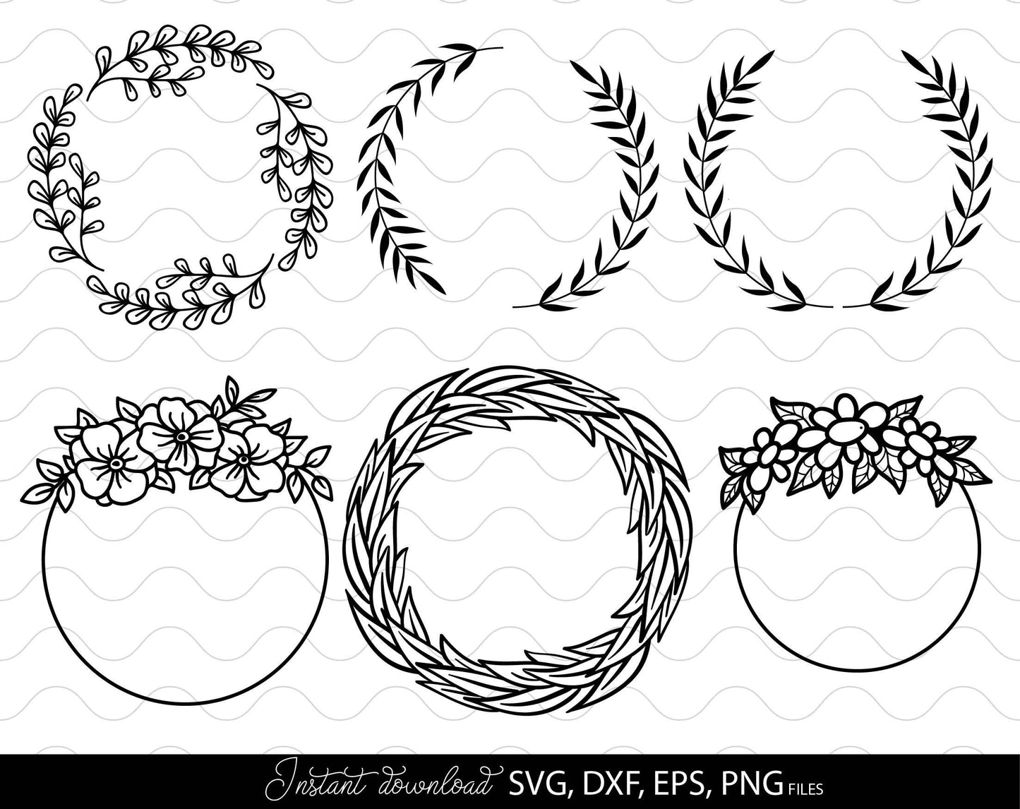 42 wreath bundle for Your Christmas, Birthday, Wedding or other gift ideas. SVG, DXF, EPS and PNG files included. Compatible with Cricut, Silhouette or other equipment. Cut from vinyl or use for sublimation or other projects. Buy now for a good price