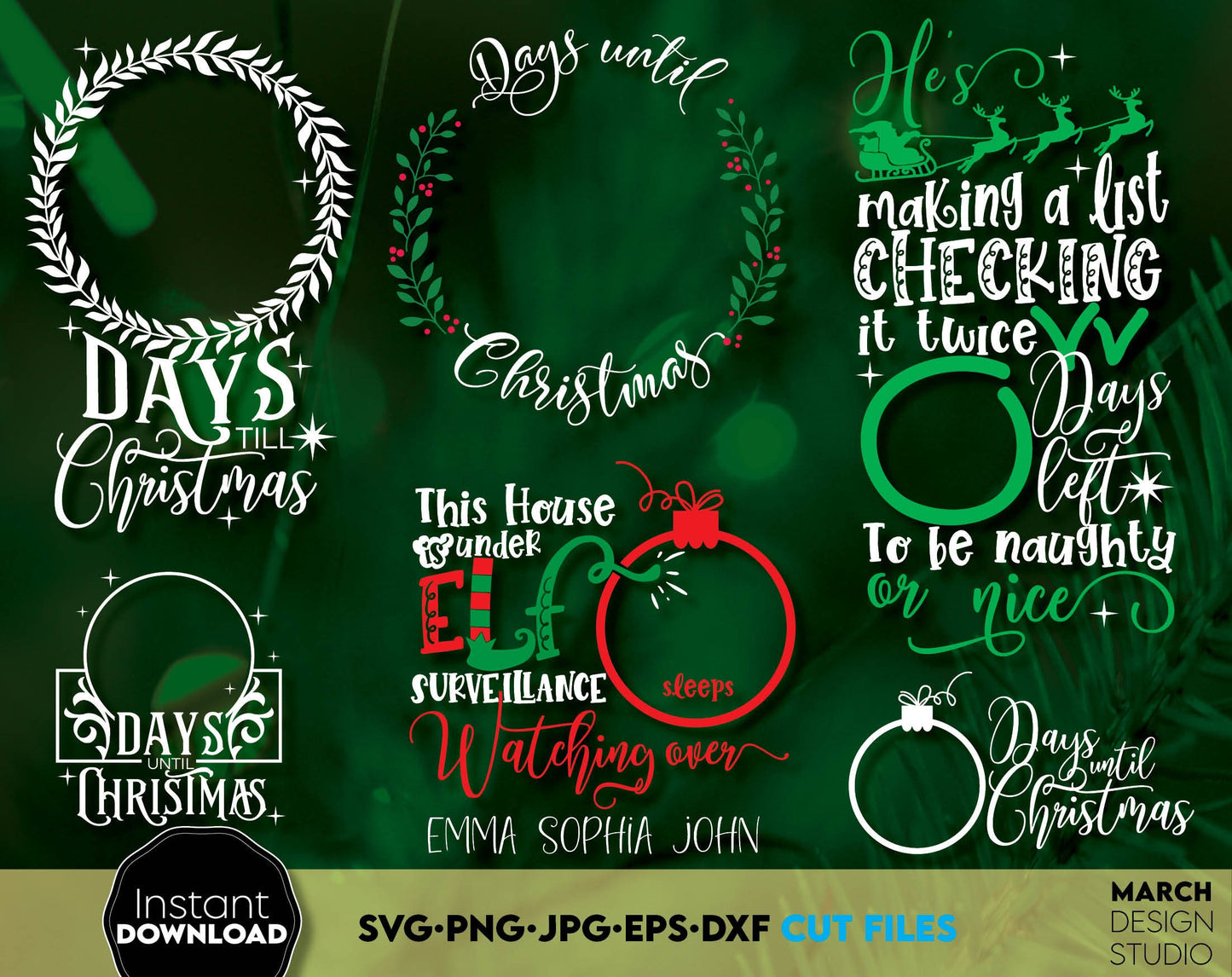 Christmas countdown bundle for Christmas ornaments to chalkboard. SVG, PNG, JPG, EPS, DXF files included. Compatible with Cricut, Silhouette or other machines. Cut from vinyl, use for sublimation or laser cut projects. Buy now for a good price!