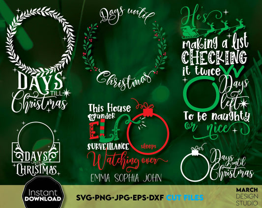 Christmas countdown bundle for Christmas ornaments to chalkboard. SVG, PNG, JPG, EPS, DXF files included. Compatible with Cricut, Silhouette or other machines. Cut from vinyl, use for sublimation or laser cut projects. Buy now for a good price!