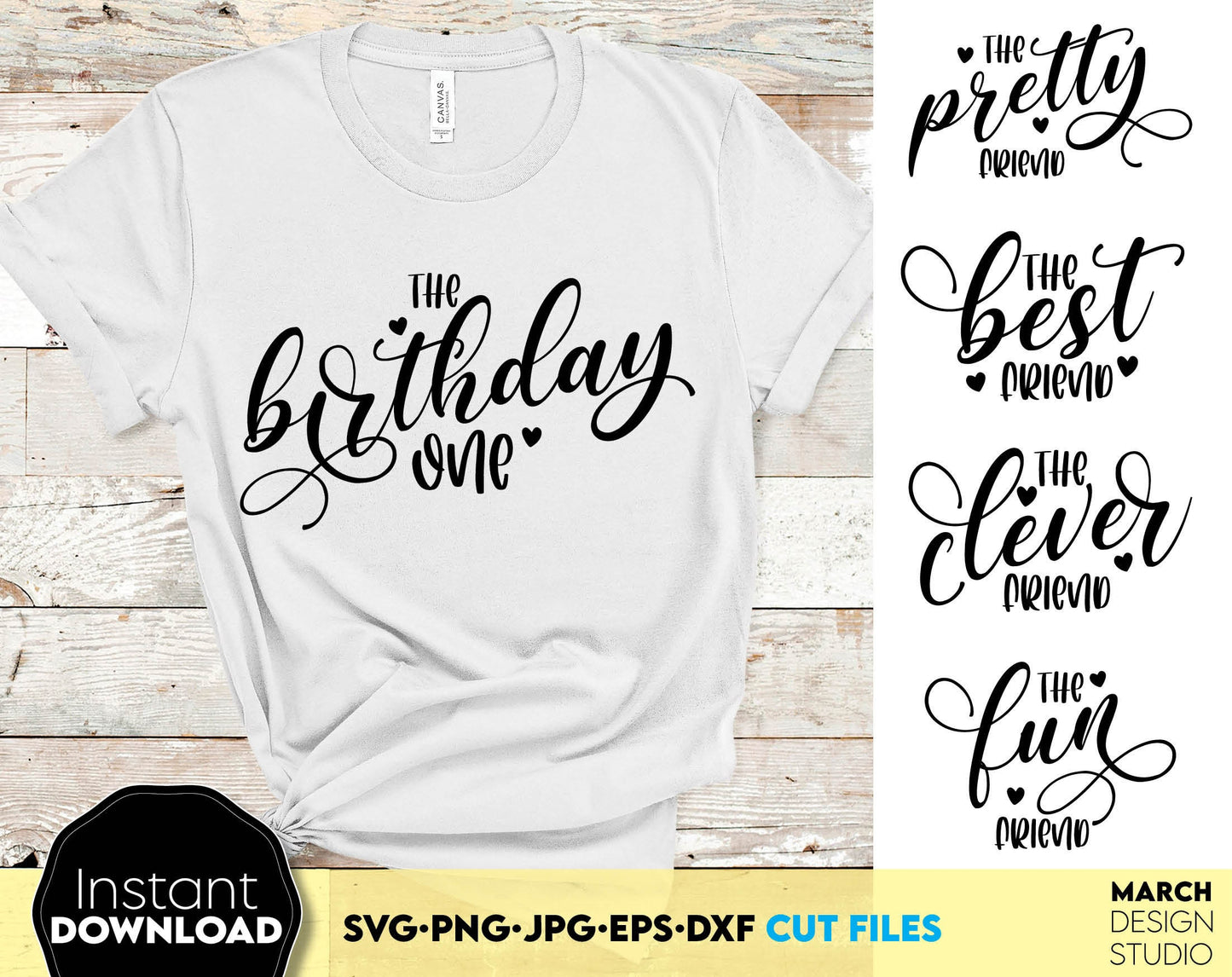 25 Birthday One friends or family Birthday squad matching shirts designs. SVG PNG JPG DXF EPS files included. Compatible with Cricut, Silhouette or other equipment. Cut from vinyl, use for sublimation or other projects. Buy now for a good price!