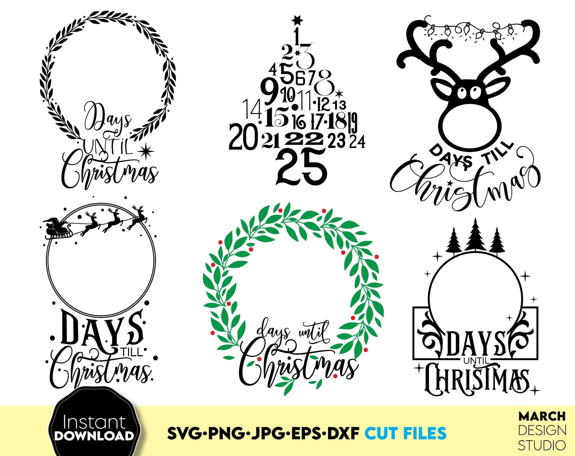 Christmas Countdown svg png bundle. Use for Your home decoration, Days until Christmas bundle are beautiful for Christmas countdown tables. Use for cutting from vinyl, sublimation or laser cut projects. Buy now and enjoy!