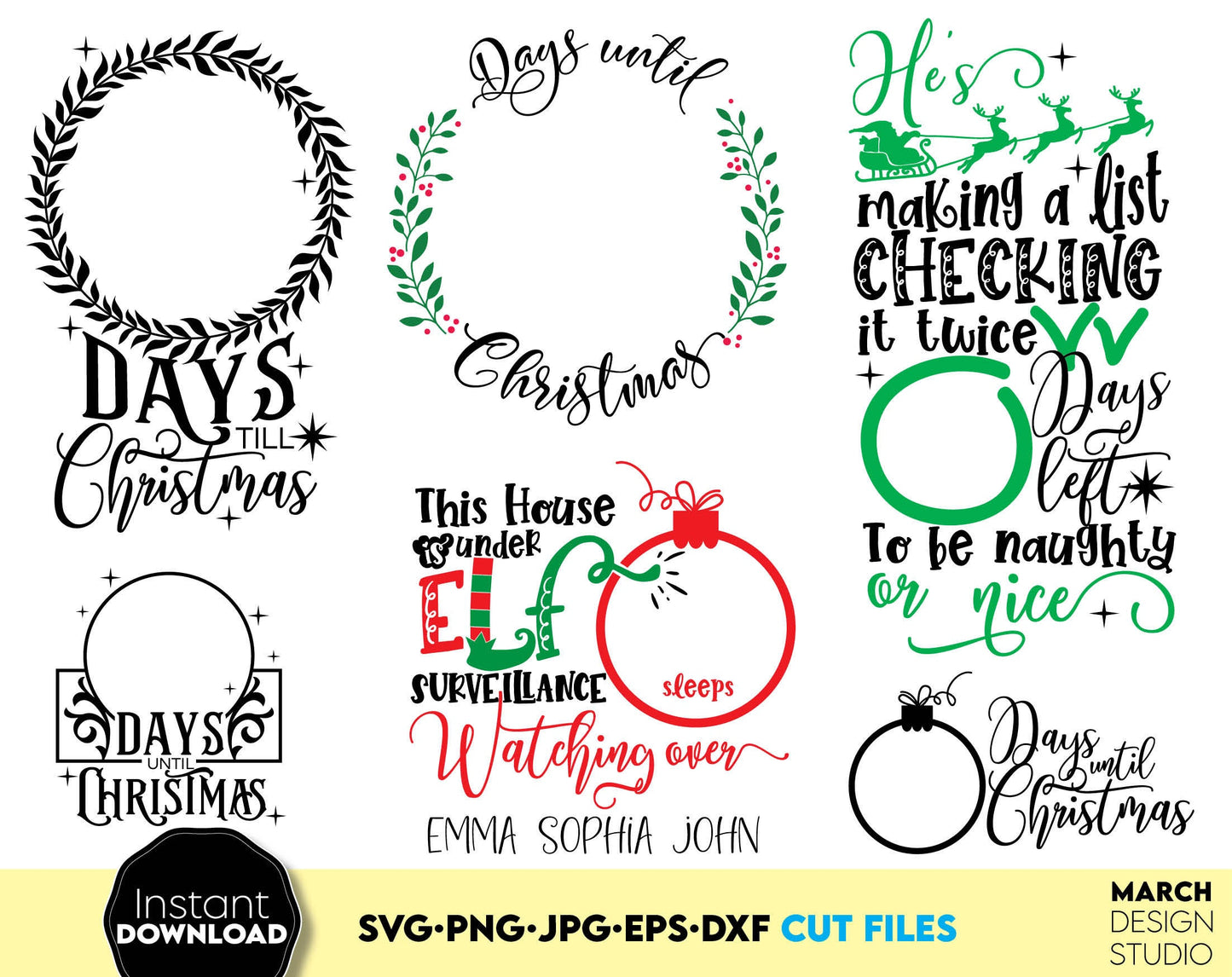 Christmas countdown bundle for Christmas ornaments to chalkboard. SVG, PNG, JPG, EPS, DXF files included. Compatible with Cricut, Silhouette or other machines. Cut from vinyl, use for sublimation or laser cut projects. Buy now for a good price!