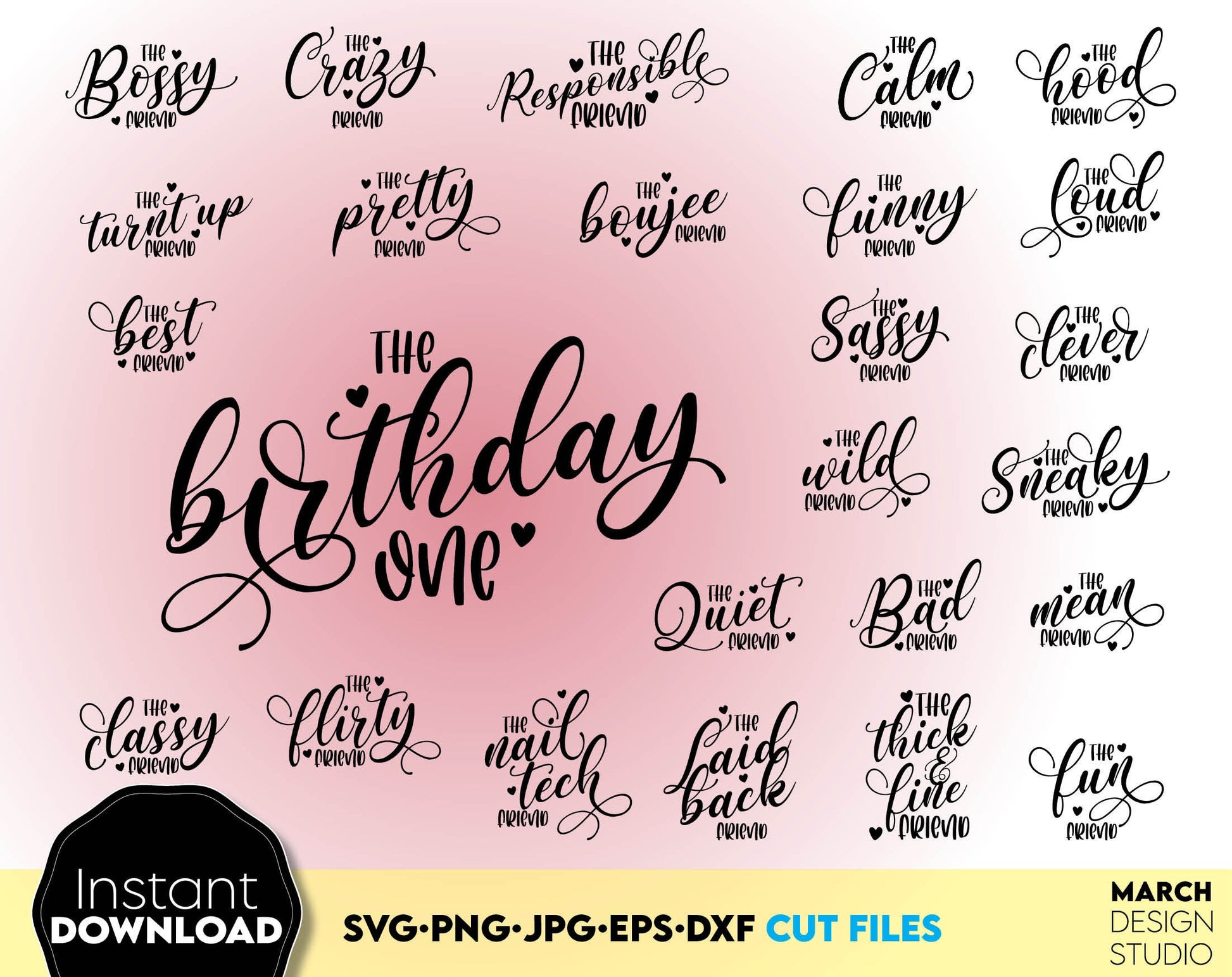 25 Birthday One friends or family Birthday squad matching shirts designs. SVG PNG JPG DXF EPS files included. Compatible with Cricut, Silhouette or other equipment. Cut from vinyl, use for sublimation or other projects. Buy now for a good price!