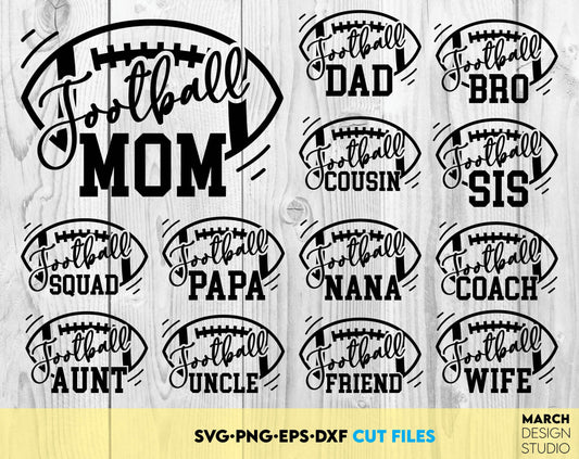 Football mom PNG for game day shirts. SVG, PNG, EPS, DXF files included. Compatible with Cricut, Silhouette and other machines. Cut from vinyl, use for sublimation or other projects. Buy now for a good price and enjoy! Football lovers family shirts.