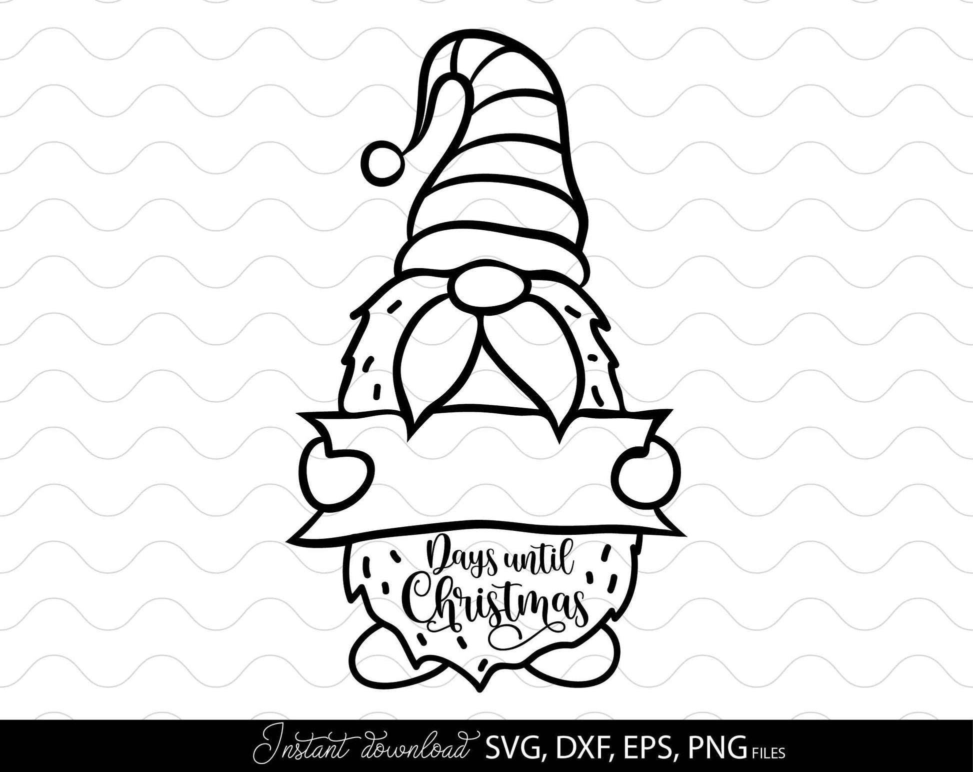 Christmas Gnome with Christmas countdown chalkboard in the hands. Nice Christmas ornament and think for kids joy! SVG, DXF, EPS, PNG files included. Cut from vinyl, or use for sublimation or laser grave, cut projects. Compatible with Cricut and other