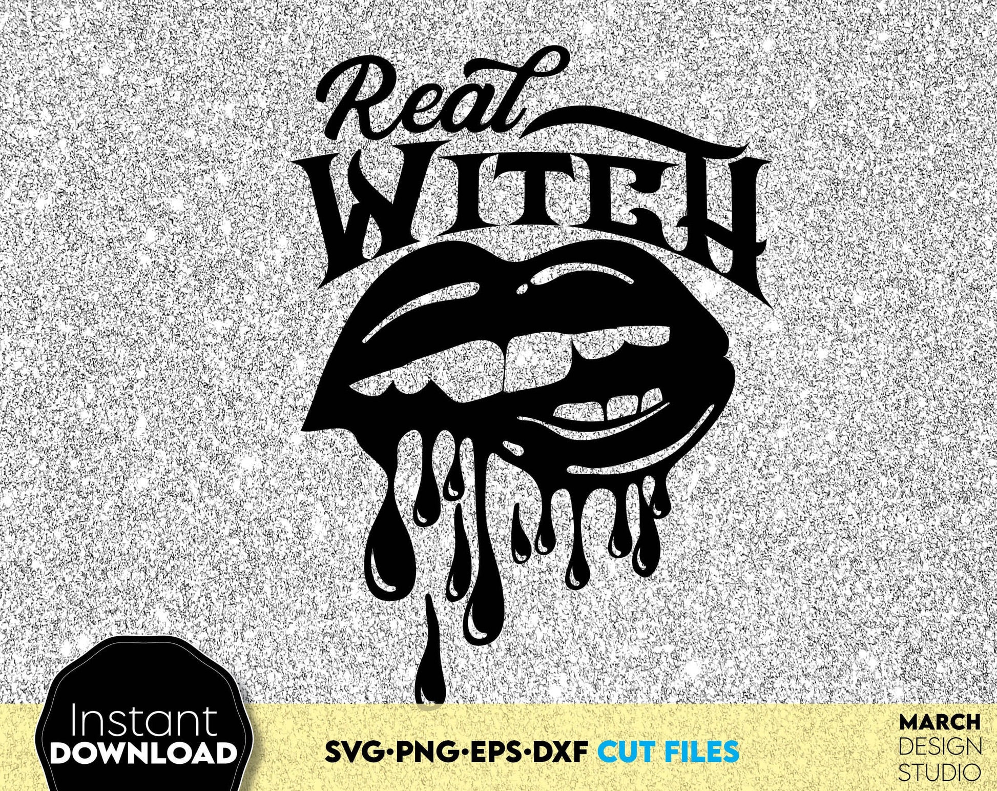 Real Witch design for your Halloween evening project. Bloody lips design include SVG, PNG, DXF, EPS file format allows this design to be used for shirts, mugs, wall decorations or front porch door decorations. Buy now for a good price and enjoy!