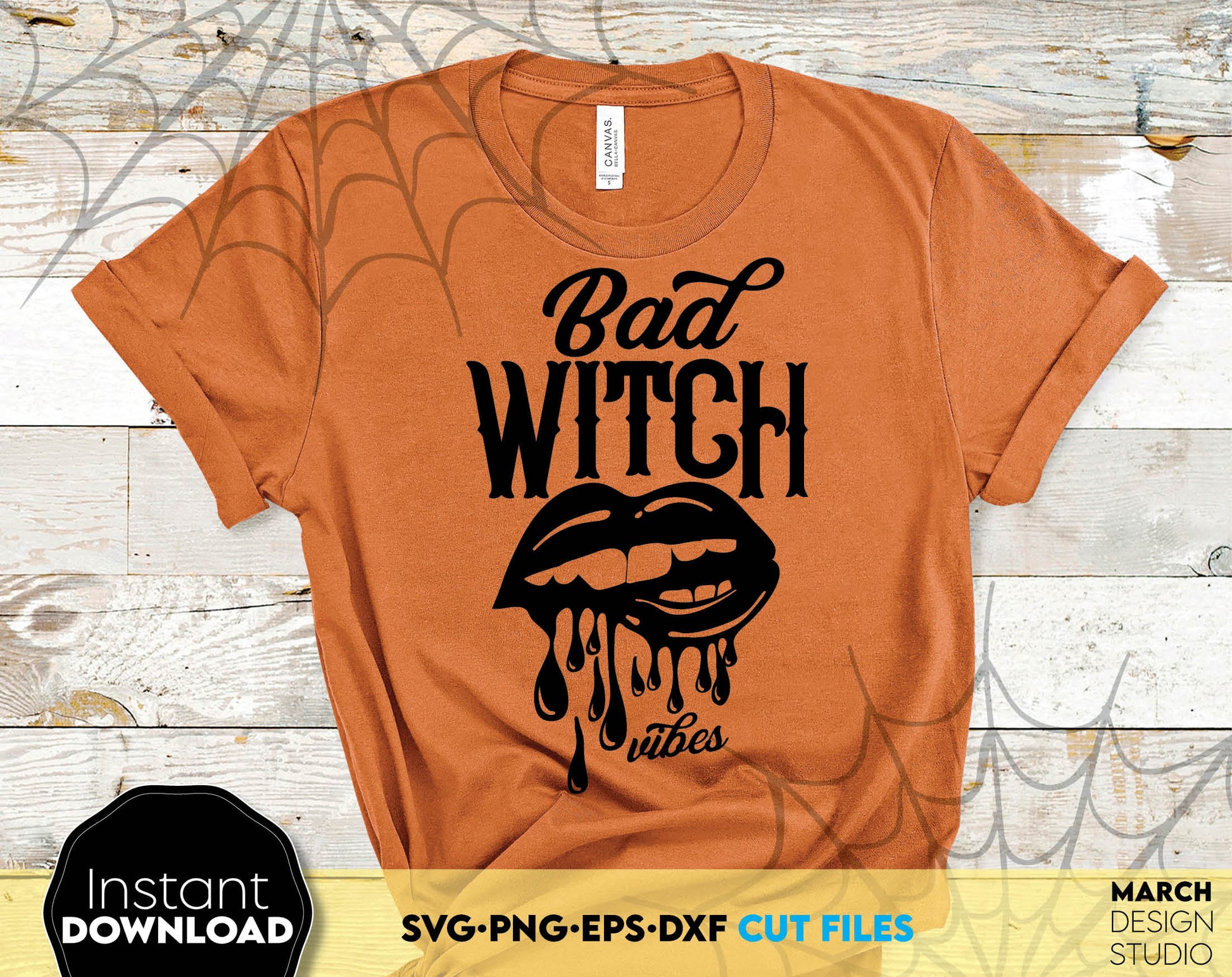 Bad Witch vibes design for your Halloween or other evening project. The SVG, PNG, DXF, EPS file formats allow this design to be used for shirts, mugs, wall decorations or front porch door decorations. Compatible with cricut, silhouette. Buy now!