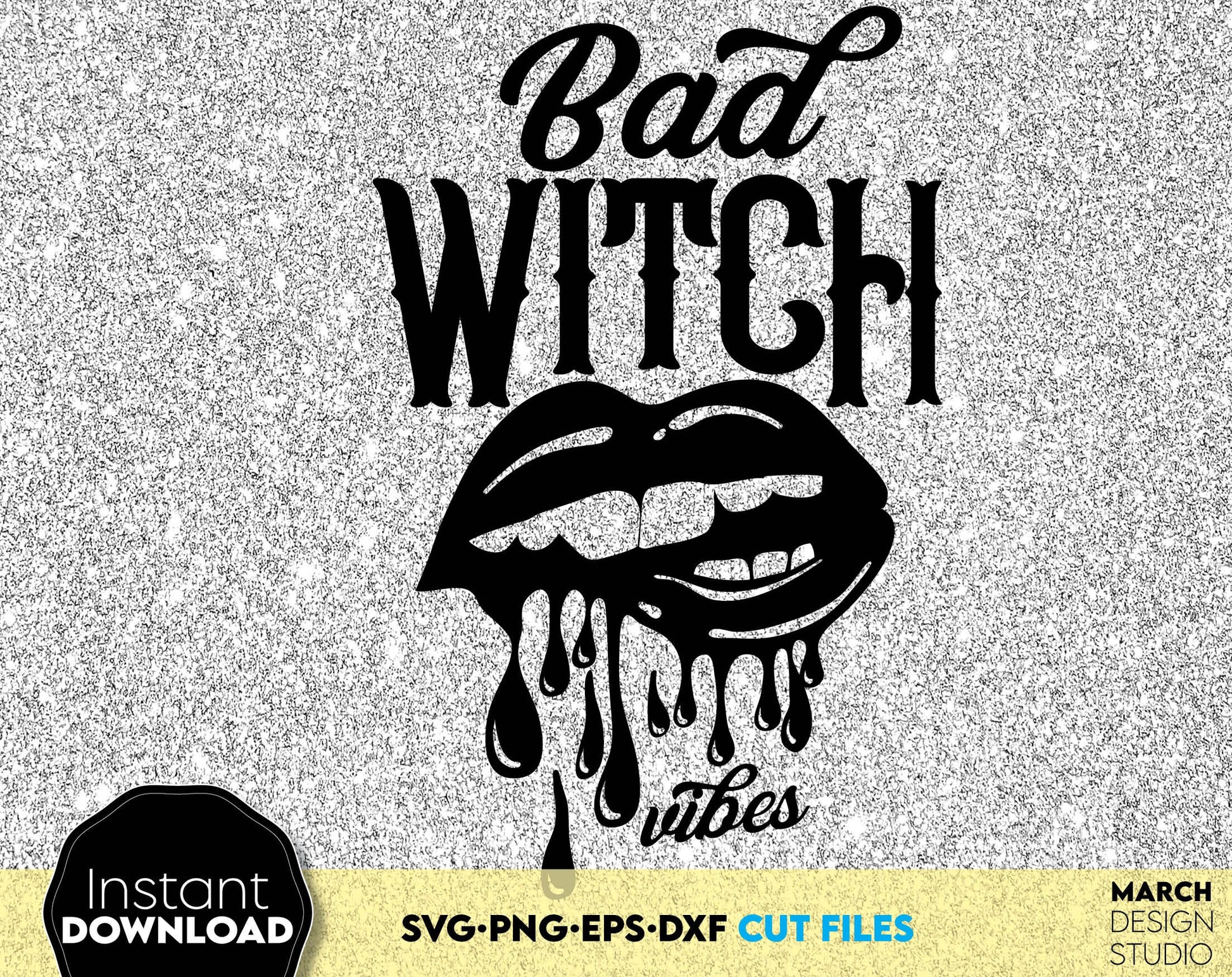 Bad Witch vibes design for your Halloween or other evening project. The SVG, PNG, DXF, EPS file formats allow this design to be used for shirts, mugs, wall decorations or front porch door decorations. Compatible with cricut, silhouette. Buy now!