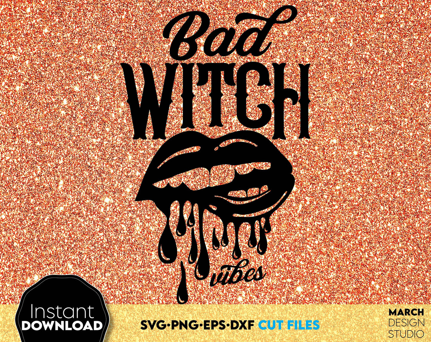 Bad Witch vibes design for your Halloween or other evening project. The SVG, PNG, DXF, EPS file formats allow this design to be used for shirts, mugs, wall decorations or front porch door decorations. Compatible with cricut, silhouette. Buy now!