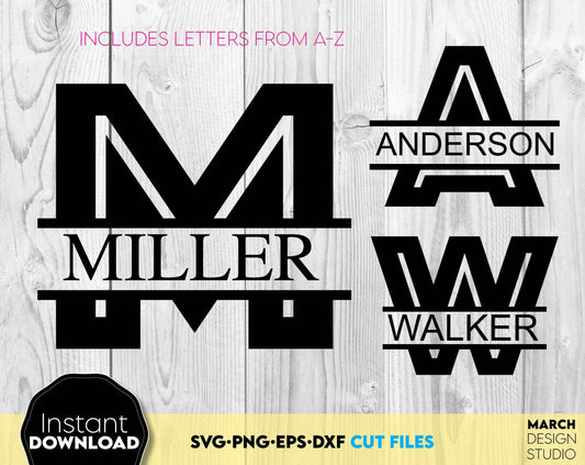 Family Name Monogram bundle designs for Your gift projects or home decoration. Files allow you to use designs for engraving on glass, making shirts, tumblers with Cricut, Silhouette. Monogram files also designed and easy to use for laser cutting.