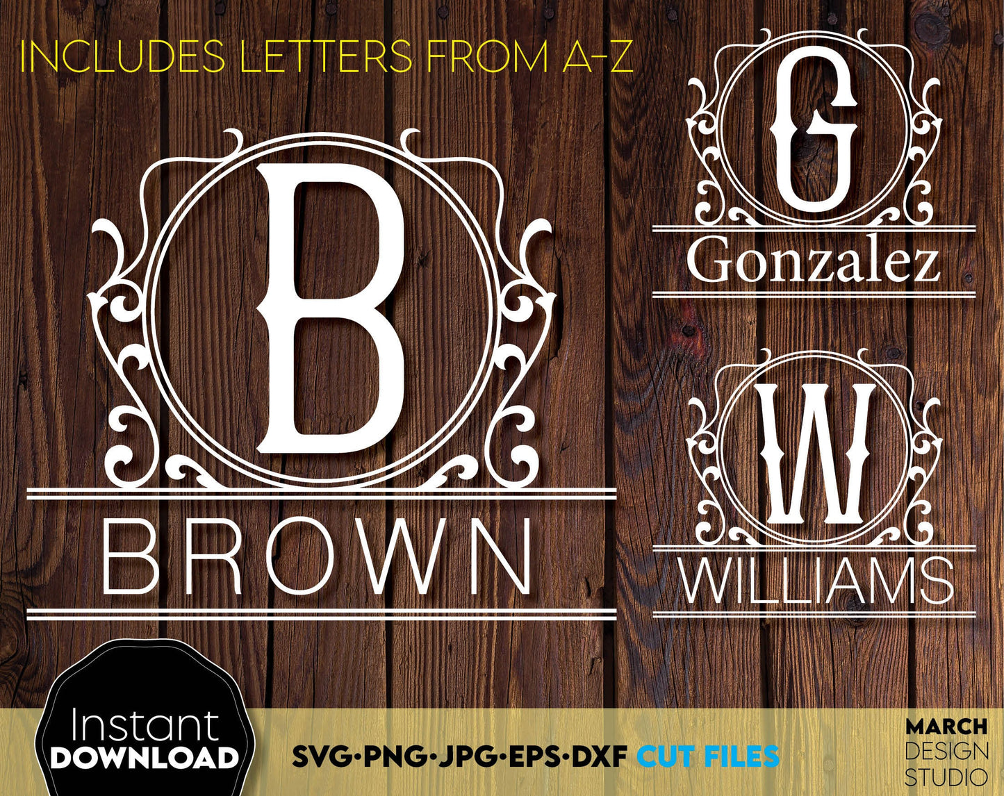 The Family Monogram bundle designs for Your gift projects or home decoration. Files you can use for engraving on glass, making shirts, tumblers with Cricut, Silhouette equipment. Monogram files also designed and easy to use for laser cutting.