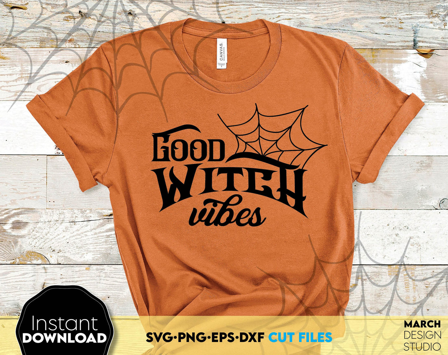 Good Witch Vibes design for your Halloween evening project. The SVG, PNG, DXF, EPS files included. Use for cutting from vinyl, for sublimation or laser cut projects. Compatible with Cricut, Silhouette or other machines. Buy now for a good price!