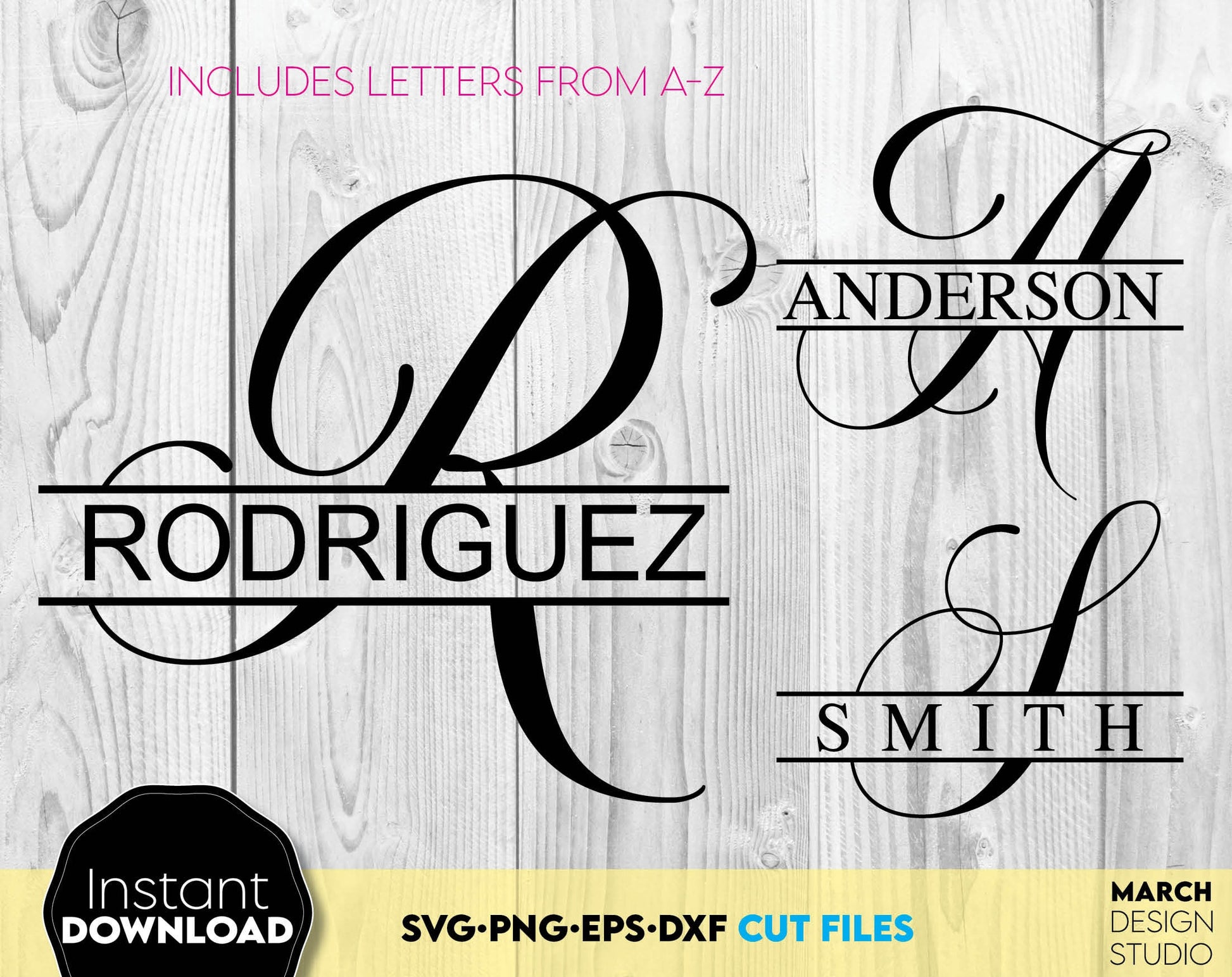 Family Name Monogram design for Your wedding gift projects or home decoration. Files allow you to use designs for engraving on glass, making shirts, tumblers with Cricut, Silhouette equipment. Monogram files also designed and easy to use for laser.