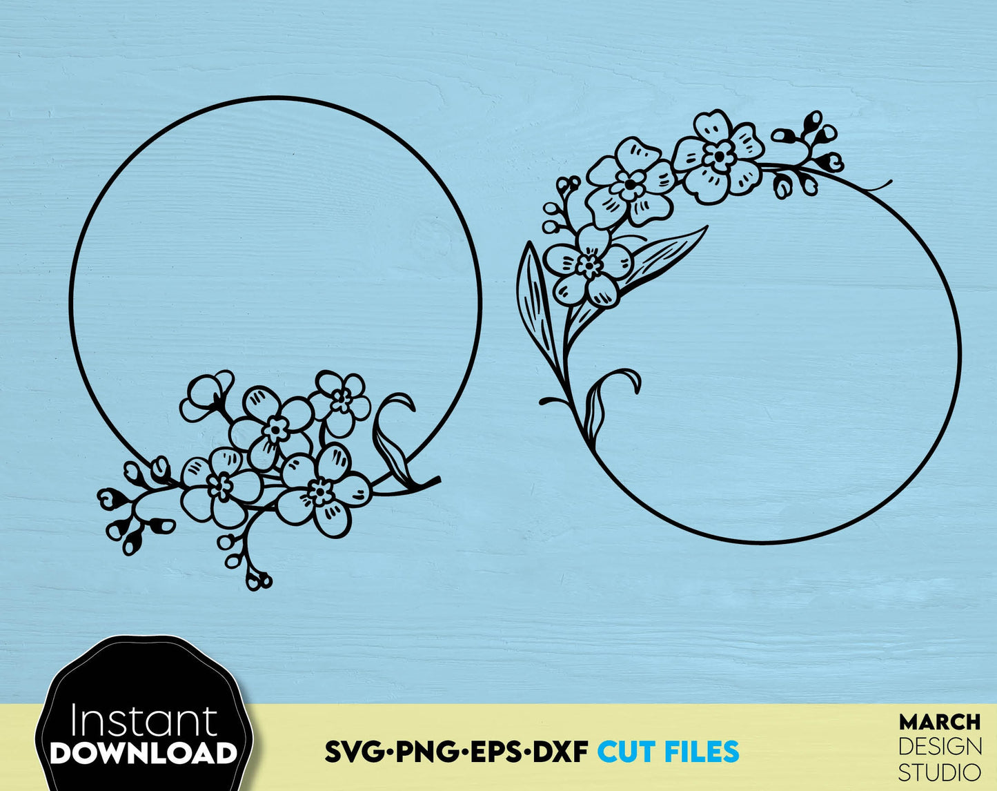 Floral circle wreath for your gift projects. SVG, DXF, EPS, PNG files included. Use for cutting from vinyl, sublimation or laser cut projects. Compatible with Cricut, Silhouette or other machines. Buy now for a good price and enjoy!