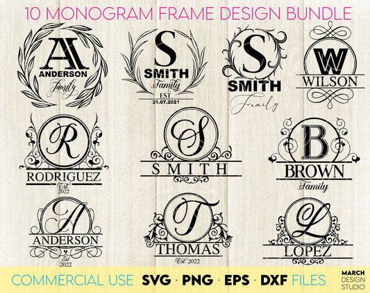 Monogram SVG bundle designs for Your gift projects or home decoration. Files allow you to use designs for engraving on glass, making shirts, tumblers with Cricut, Silhouette equipment. Monogram files also designed and easy to use for laser cutting.