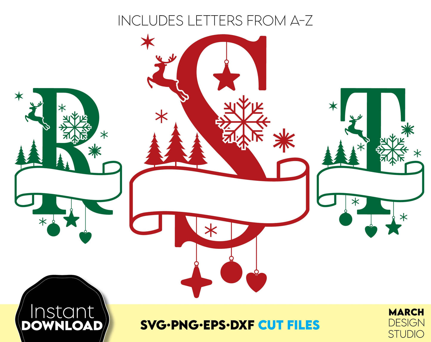 Split Monogram SVG, Christmas Letters, Christmas Monograms SVG, Christmas SVG, svg Files For Cricut, Christmas Ornaments svg, dxf, png, jpg