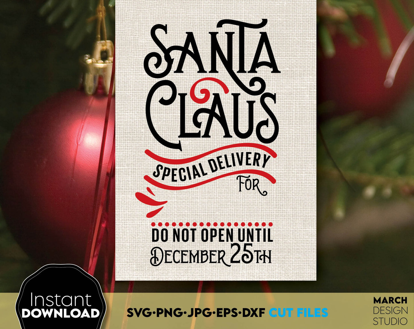 Custom Santa sack set with special delivery, Santa Claus, North Pole options in it. SVG, PNG, JPG, EPS, DXF files included. Compatible with Cricut, Silhouette or other machines. Cut from vinyl, use for sublimation or laser cut projects. Buy now!