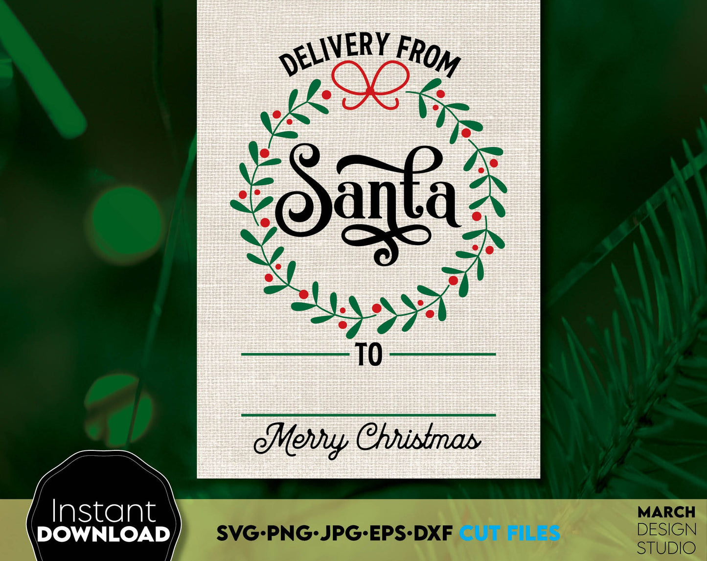 Custom Santa sack set with special delivery, Santa Claus, North Pole options in it. SVG, PNG, JPG, EPS, DXF files included. Compatible with Cricut, Silhouette or other machines. Cut from vinyl, use for sublimation or laser cut projects. Buy now!